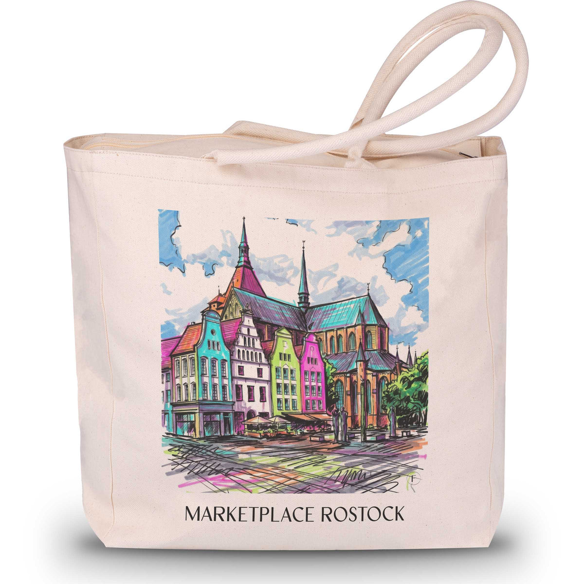 Marktplatz Shopping Tasche - Rostock - Deutschland Tote Bag - Einkaufstasche im Tag Graffiti Stil - favplace