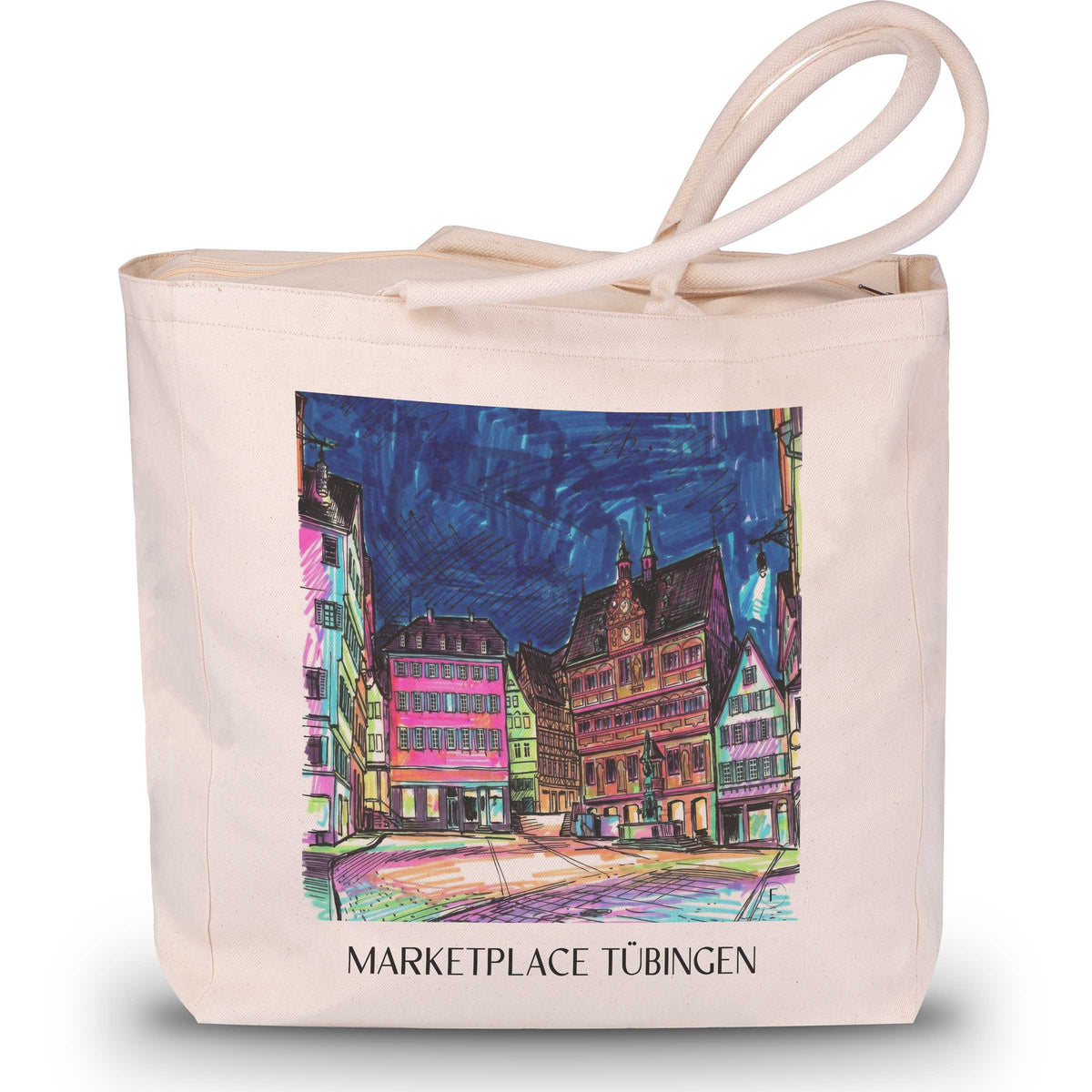Marktplatz Shopping Tasche - Tübingen - Deutschland Tote Bag - Einkaufstasche im Tag Graffiti Stil - favplace