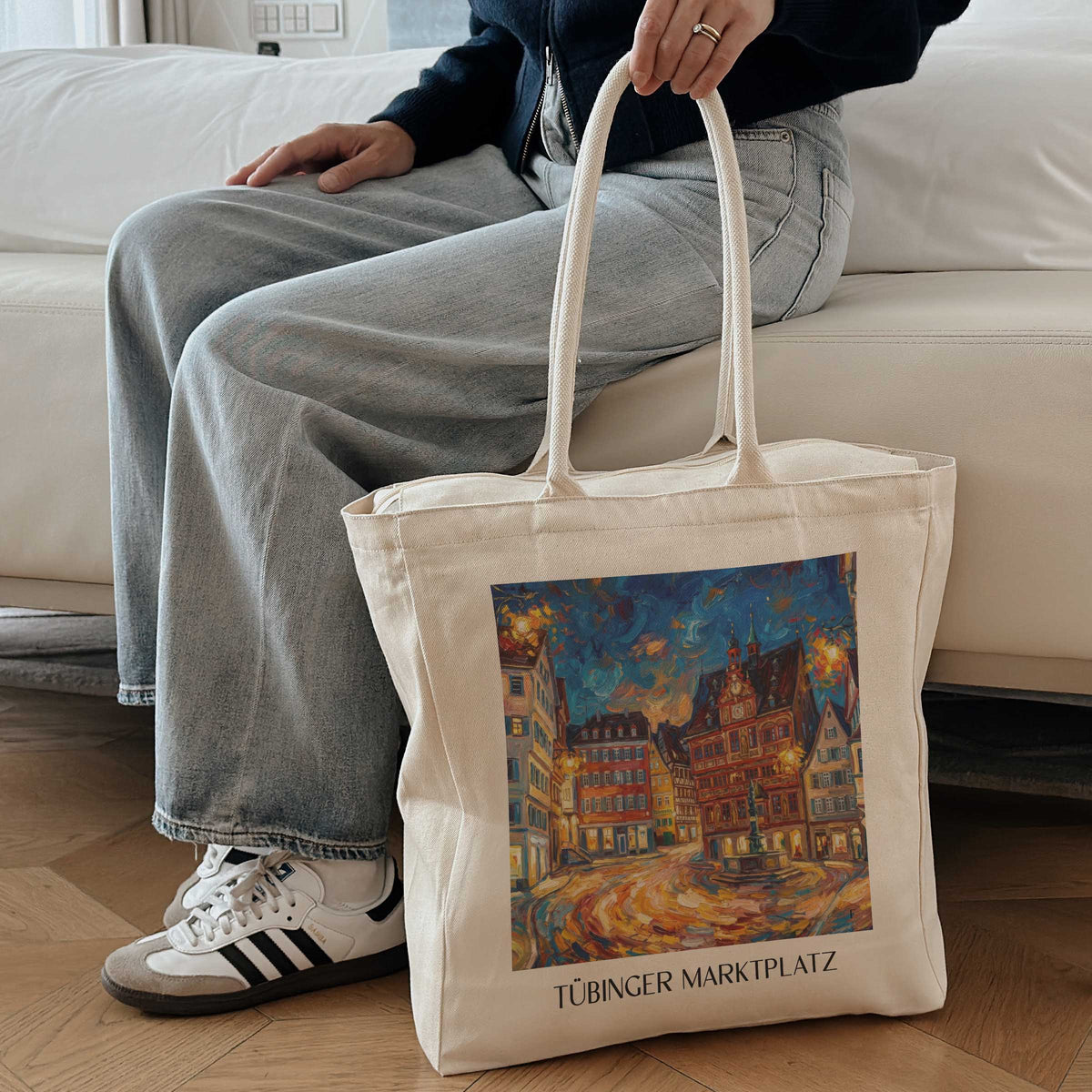 marktplatz-tübingen-deutschland-einkaufstasche-oil-painting-oelgemaelde