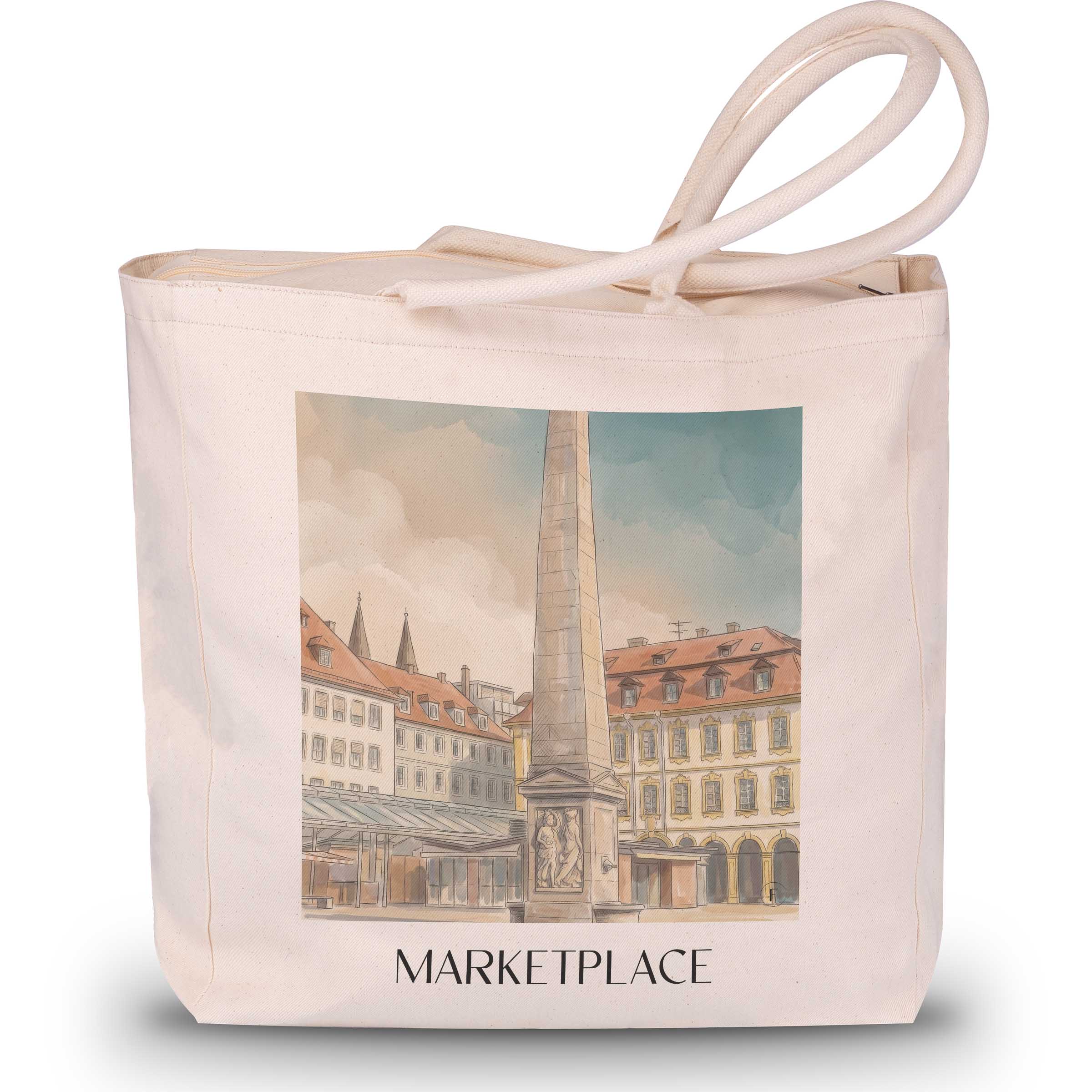 Marktplatz Shopping Tasche - Würzburg - Deutschland Tote Bag - Einkaufstasche im Aquarell Stil - favplace