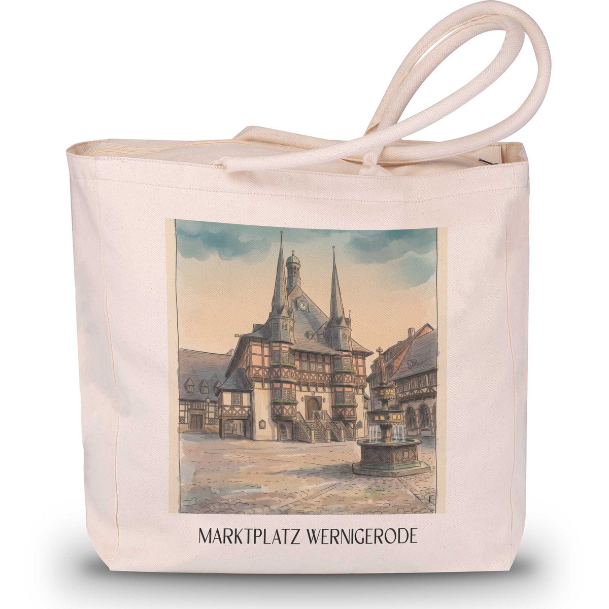 marktplatz-wernigerode-deutschland-einkaufstasche-aquarell