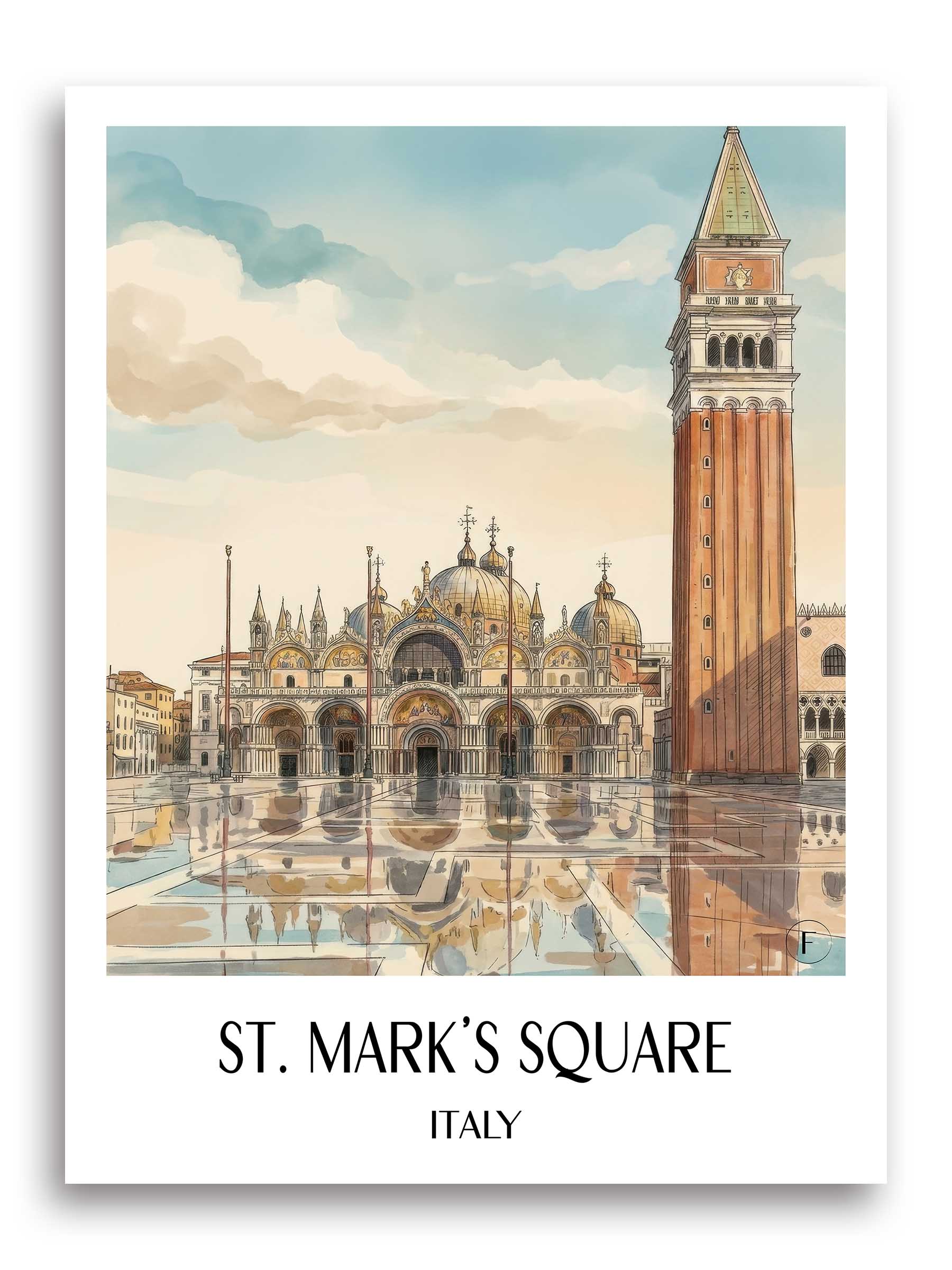 Markusplatz Poster - Venedig - Italien Kunstdruck - Aquarell von A4 bis A1 - favplace