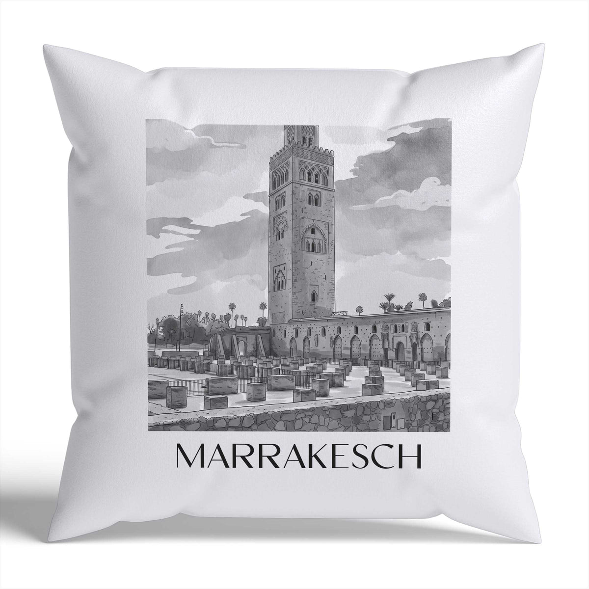 marrakesch-marokko-marokko-kissenbezug-aquarell-schwarz-weiss