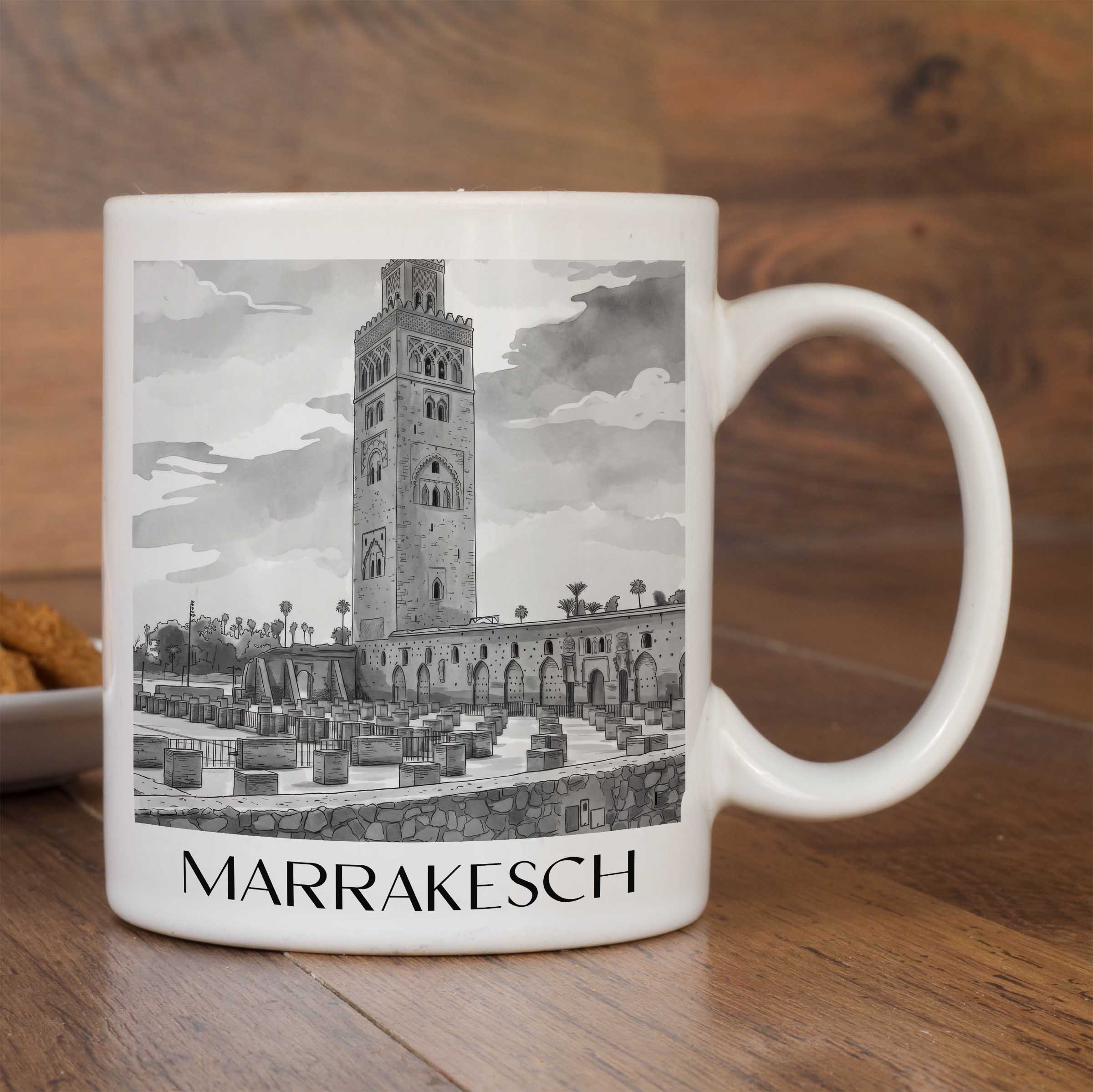 marrakesch-marokko-kaffeebecher-aquarell-schwarz-weiss