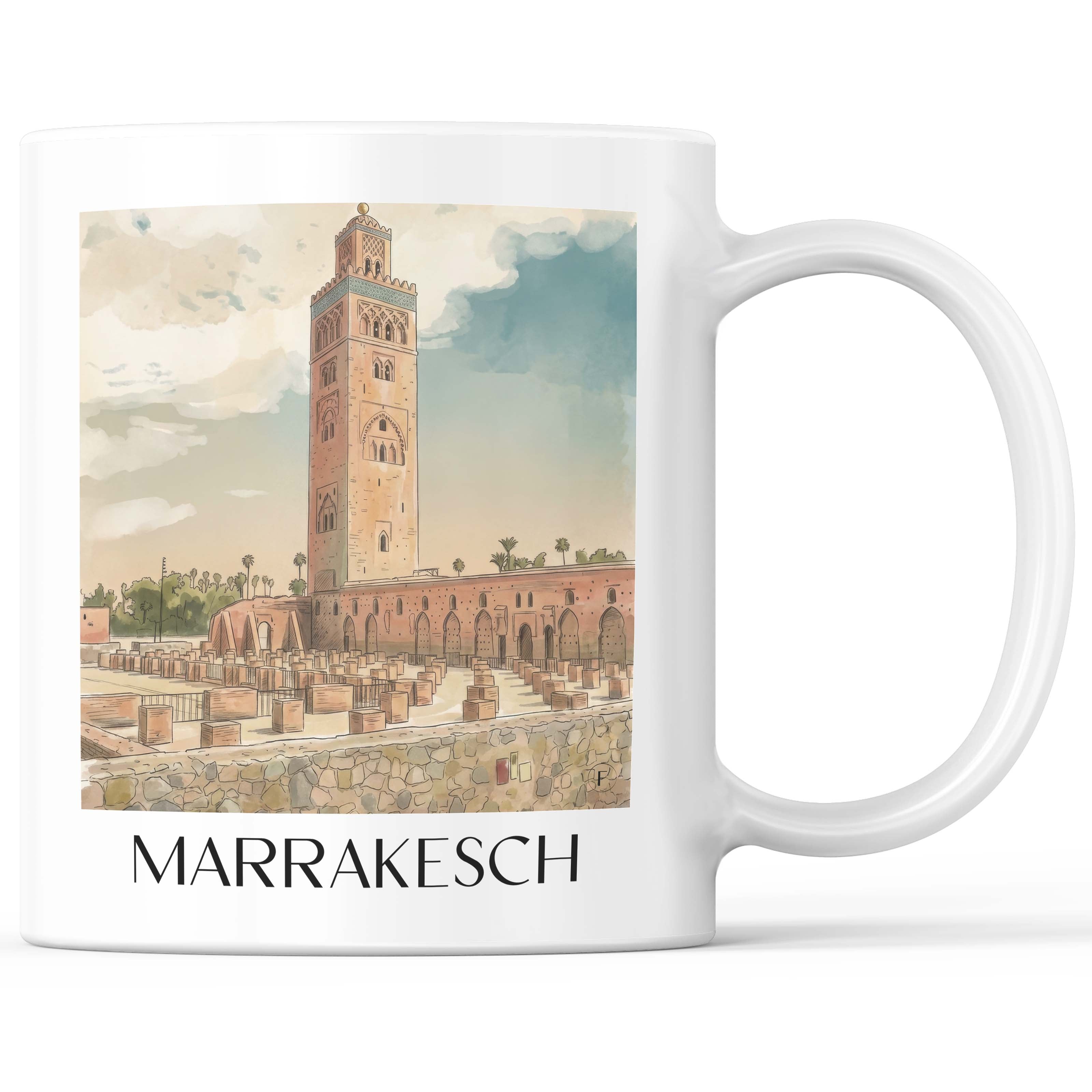 Marrakesch - Marokko Becher - Kaffeetasse im Aquarell Stil - favplace
