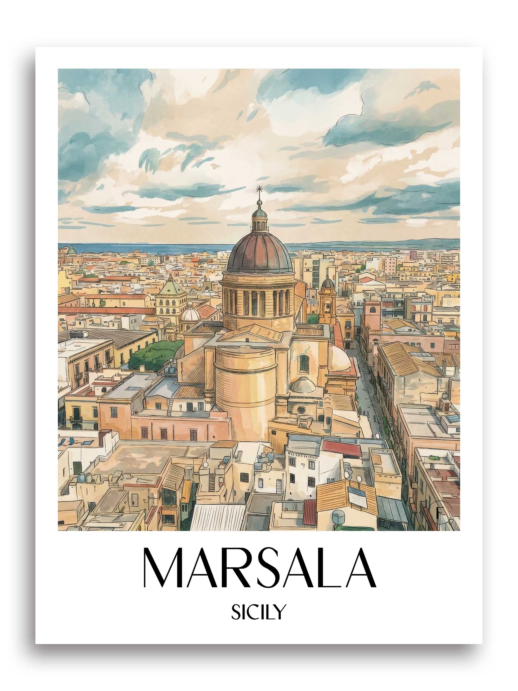Marsala Poster - Sizilien - Italien Kunstdruck - Aquarell von A4 bis A1 - favplace