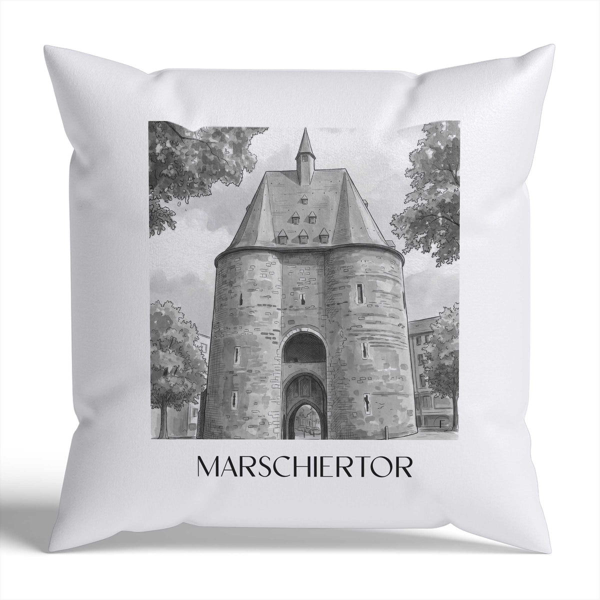 marschiertor-aachen-deutschland-kissenbezug-aquarell-schwarz-weiss