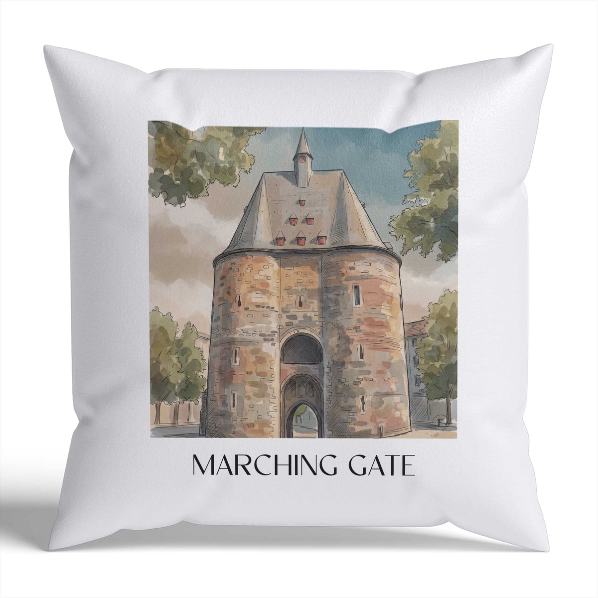 Marschiertor Kissenhülle - Zierkissen Bezug - Aachen - Deutschland Kissen bzw. Kissenbezug im Aquarell Stil - favplace