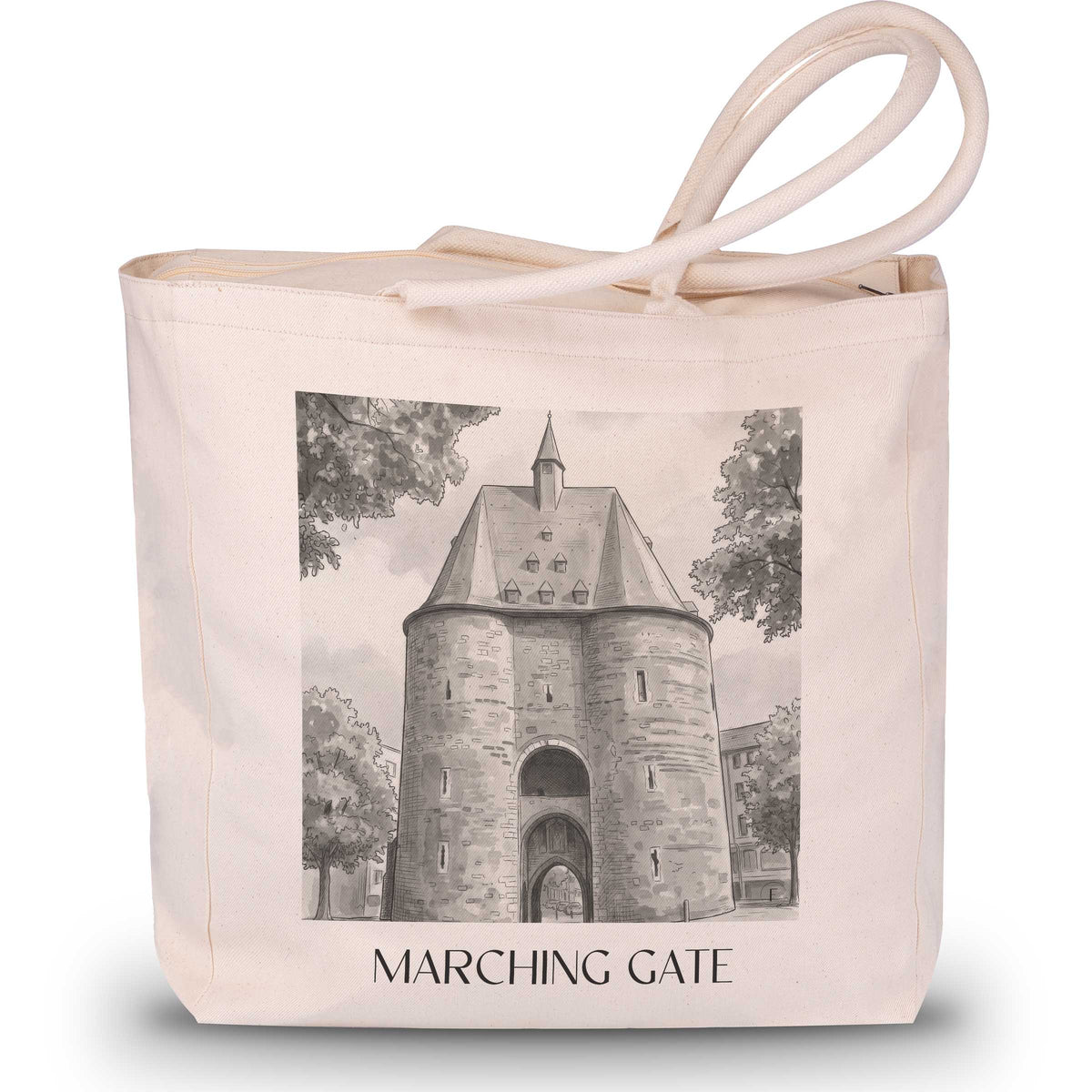 Marschiertor Shopping Tasche - Aachen - Deutschland Tote Bag - Einkaufstasche im Aquarell Schwarz-Weiß Stil - favplace