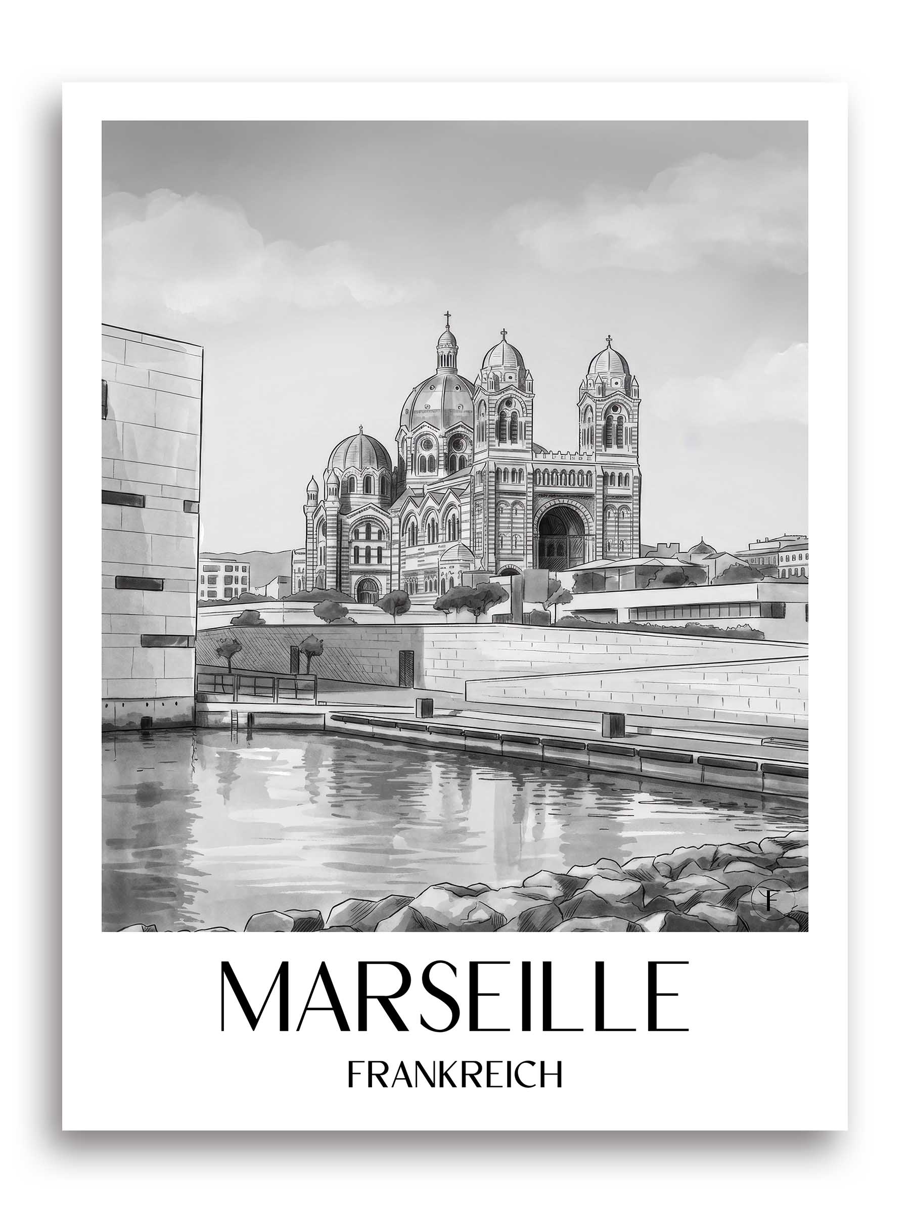 marseille-frankreich-poster-aquarell-schwarz-weiss