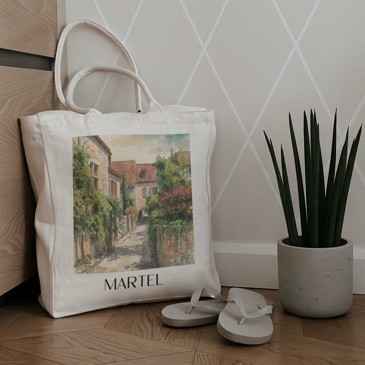 martel-vallée-de-la-dordogne-frankreich-einkaufstasche-aquarell
