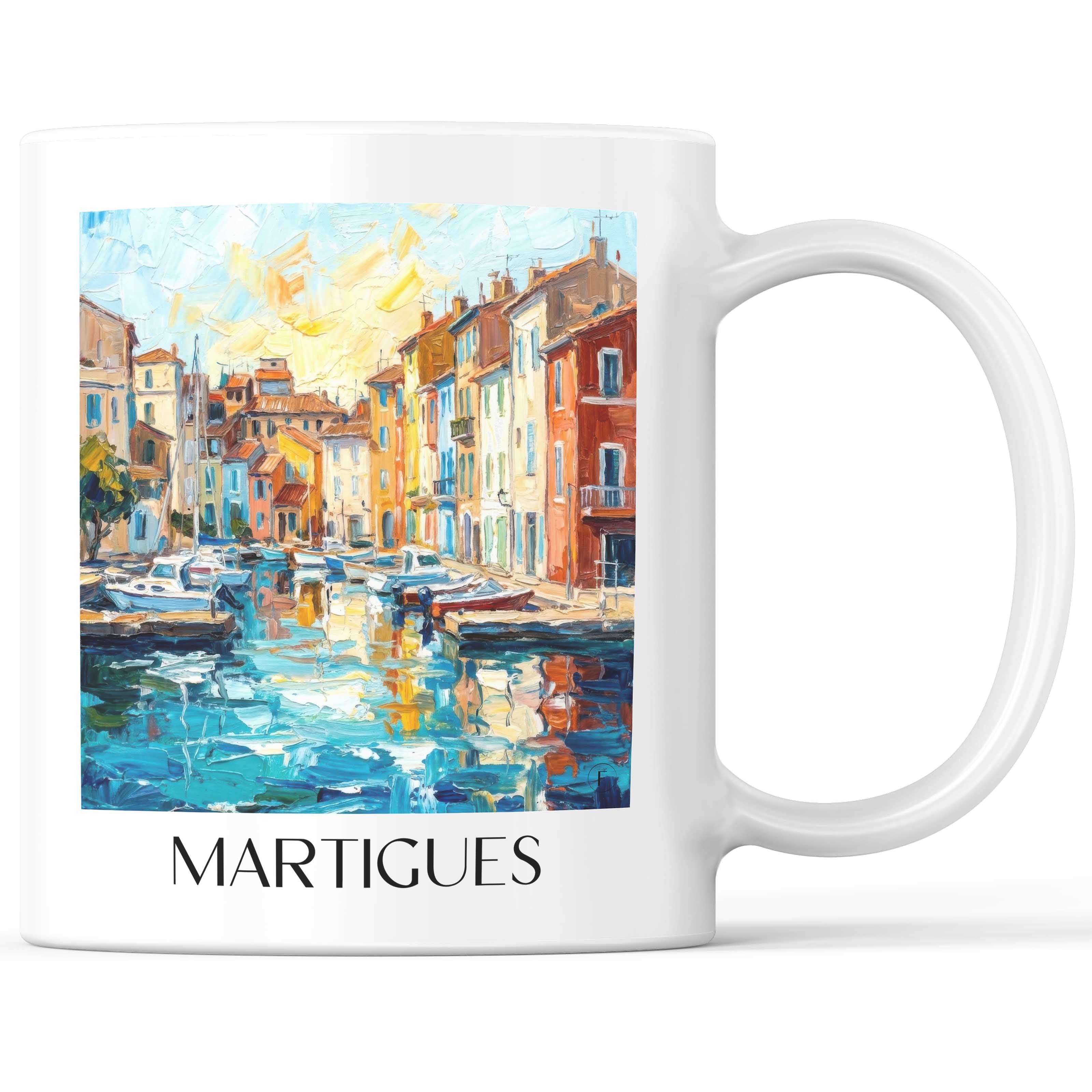 Martigues Kaffeebecher - Côte Bleue - Frankreich Becher - Kaffeetasse im Ölgemälde Stil - favplace