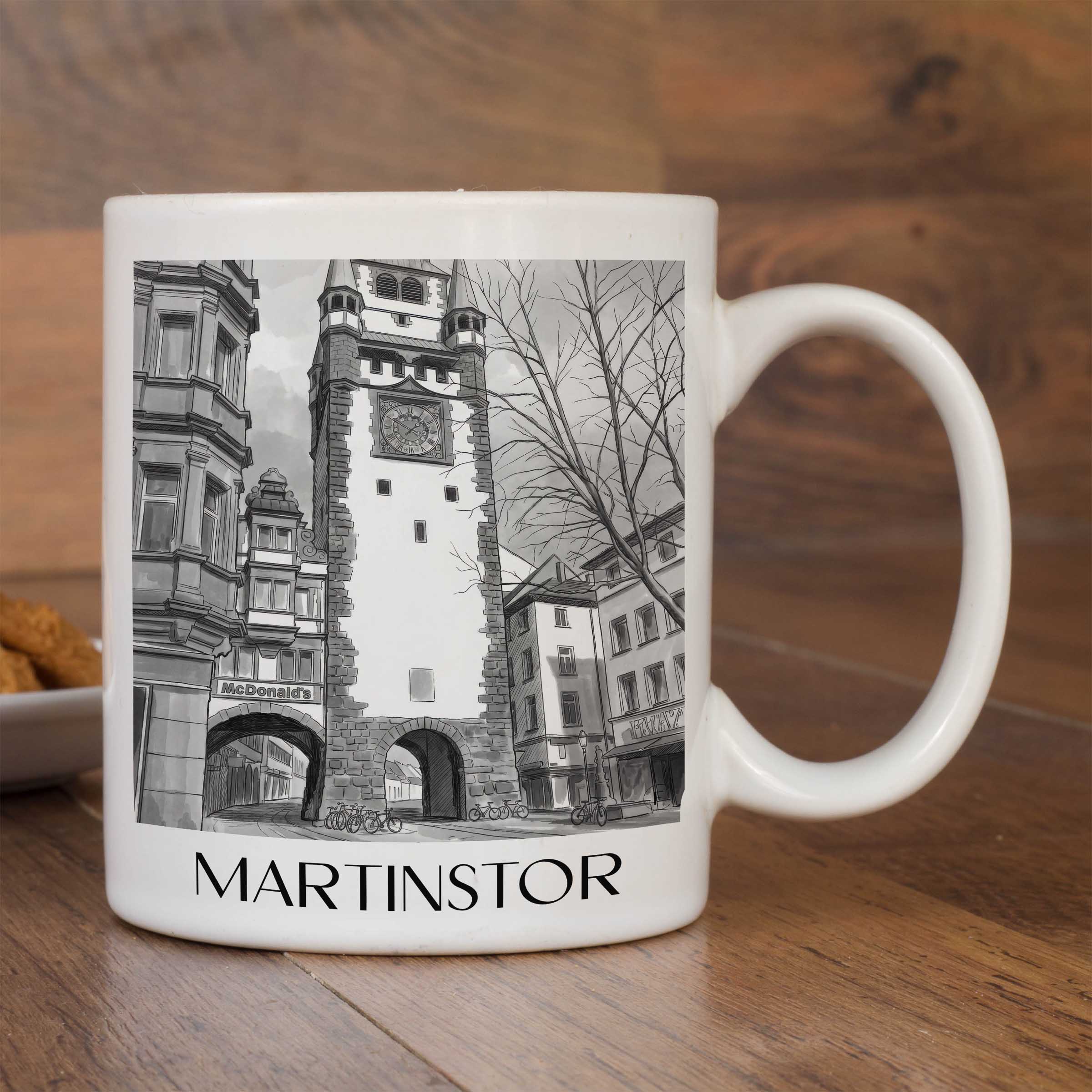 martinstor-freiburg-deutschland-kaffeebecher-aquarell-schwarz-weiss