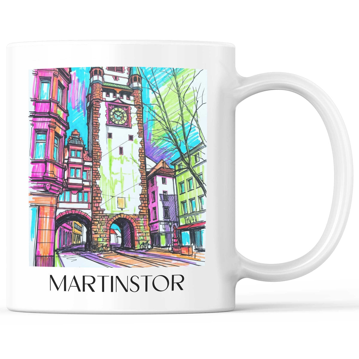 Martinstor Kaffeebecher - Freiburg - Deutschland Becher - Kaffeetasse im Tag Graffiti Stil - favplace