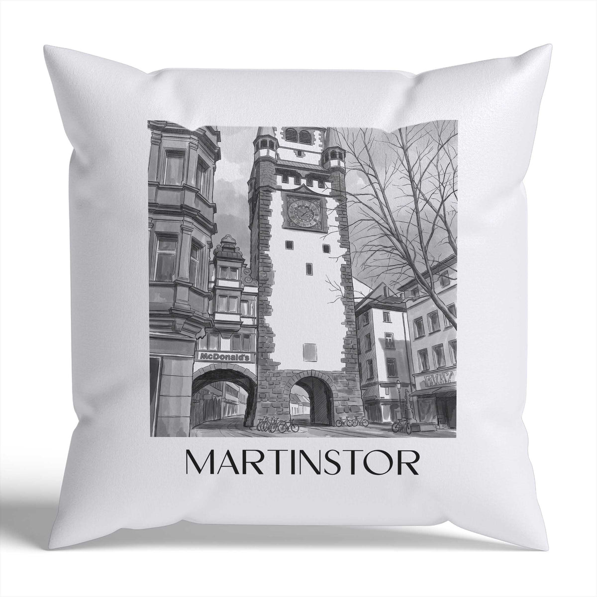 martinstor-freiburg-deutschland-kissenbezug-aquarell-schwarz-weiss