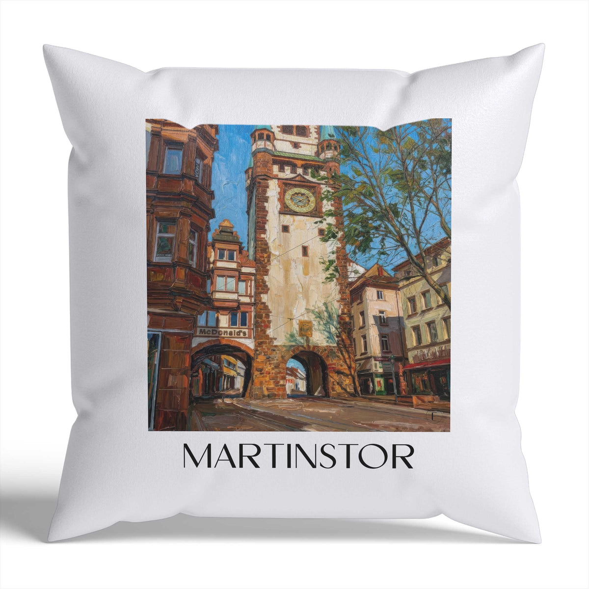 Martinstor Kissenhülle - Zierkissen Bezug - Freiburg - Deutschland Kissen bzw. Kissenbezug im Ölgemälde Stil - favplace