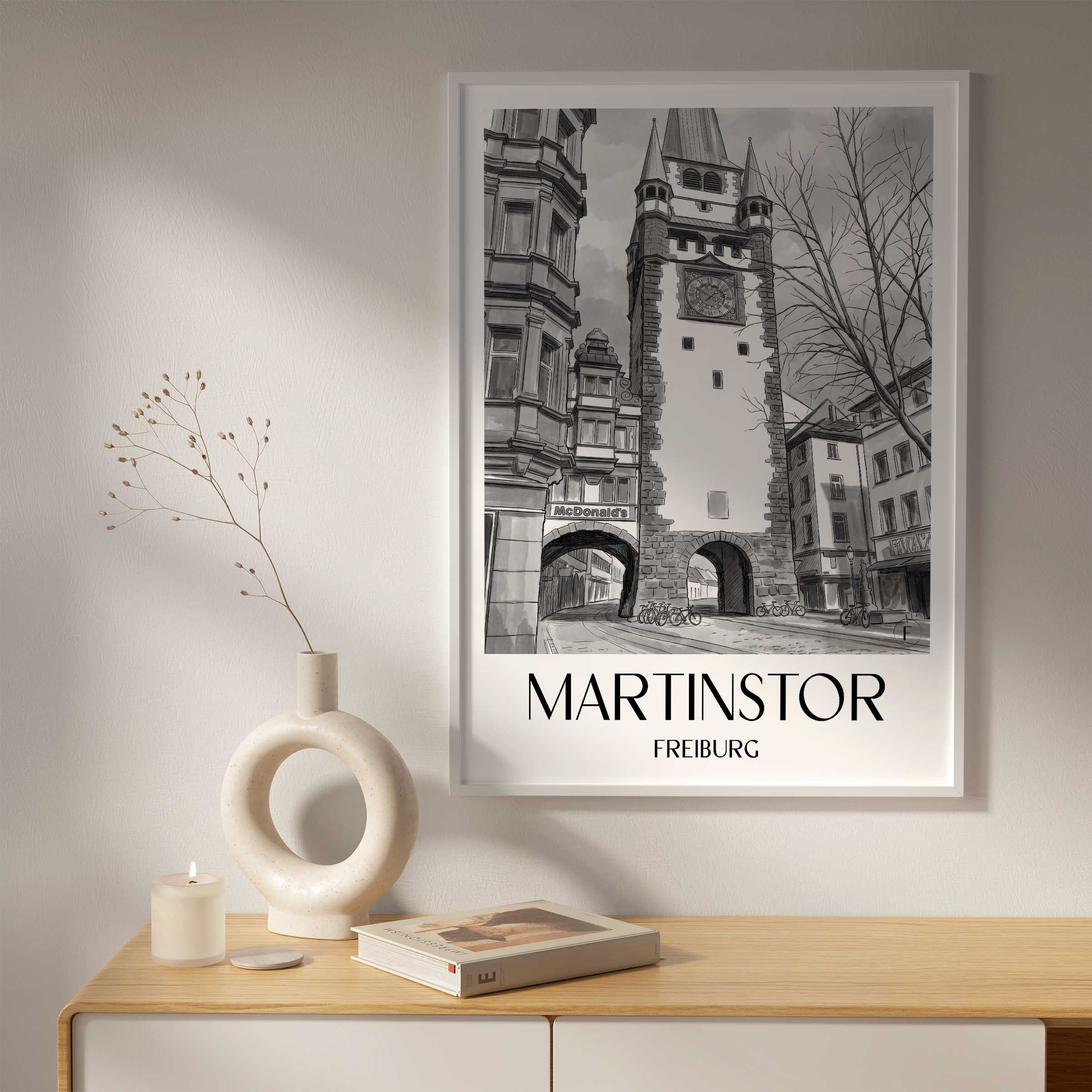 martinstor-freiburg-deutschland-poster-aquarell-schwarz-weiss