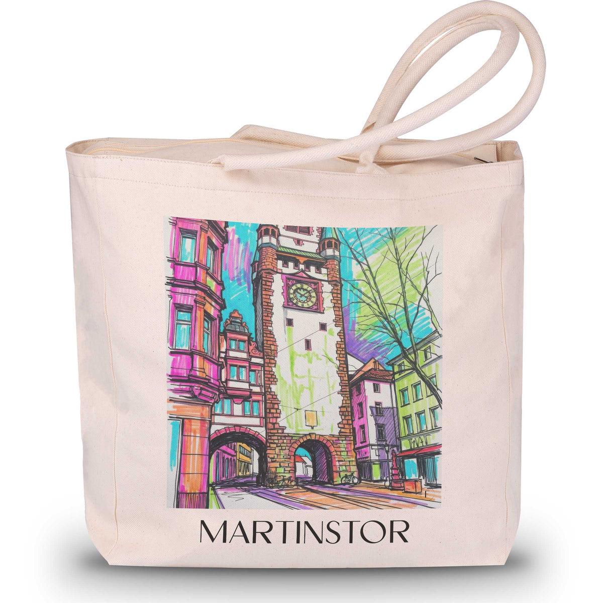 Martinstor Shopping Tasche - Freiburg - Deutschland Tote Bag - Einkaufstasche im Tag Graffiti Stil - favplace