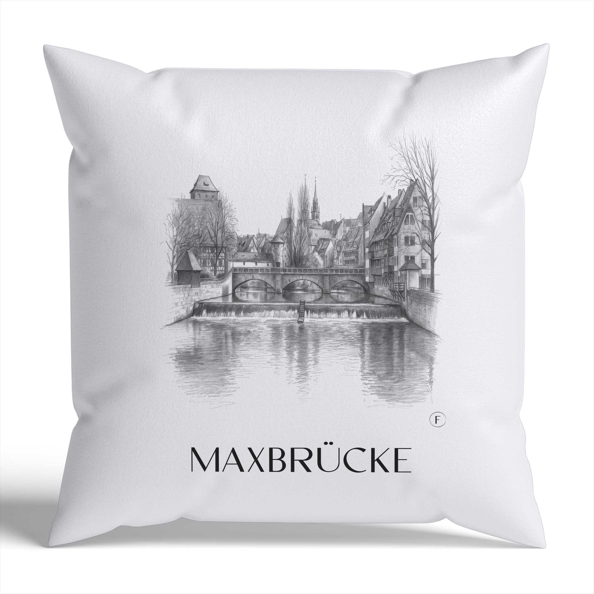Maxbrücke Kissenhülle - Zierkissen Bezug - Nürnberg - Deutschland Kissen bzw. Kissenbezug im Zeichnung Stil - favplace