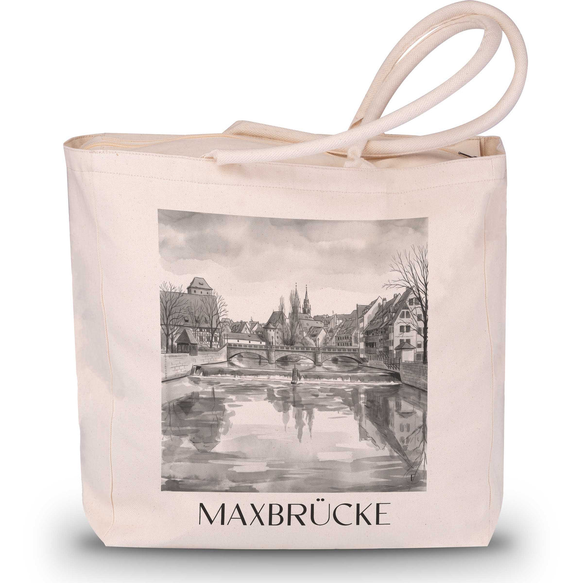 Maxbrücke Shopping Tasche - Nürnberg - Deutschland Tote Bag - Einkaufstasche im Aquarell Schwarz-Weiß Stil - favplace
