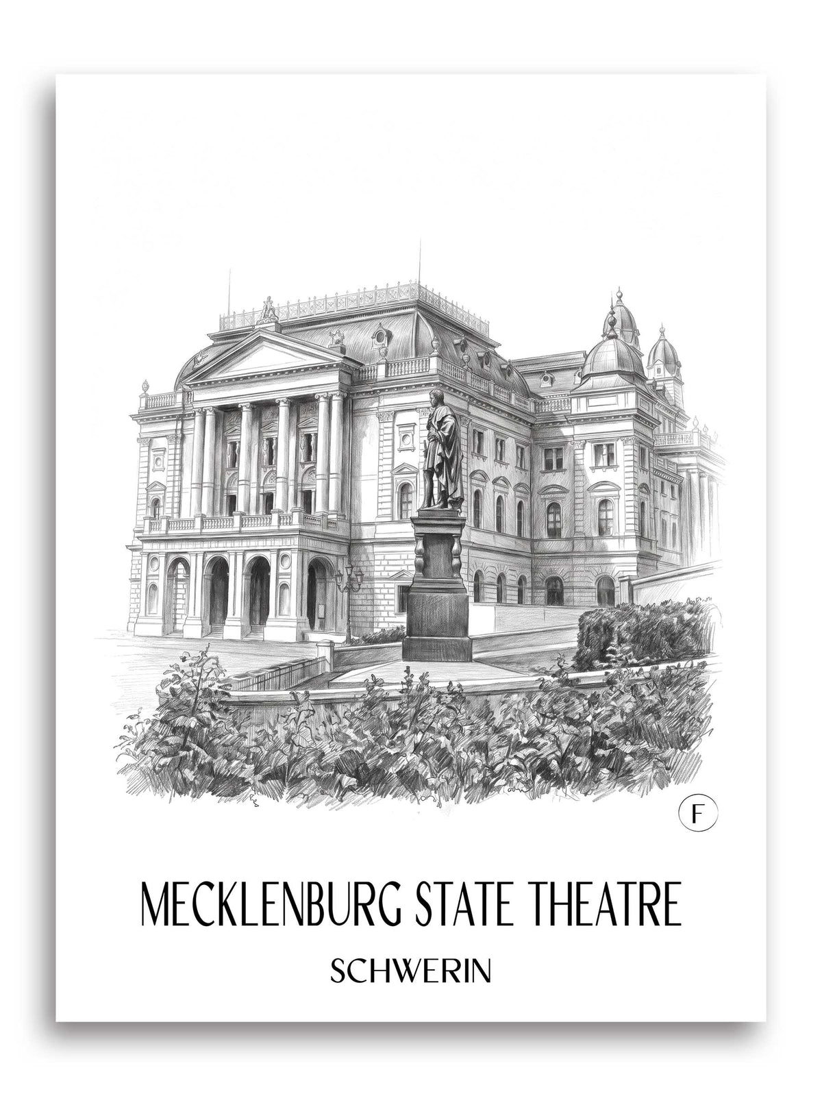 Mecklenburgisches Staatstheater Poster - Schwerin - Deutschland Kunstdruck - Zeichnung von A4 bis A1 - favplace