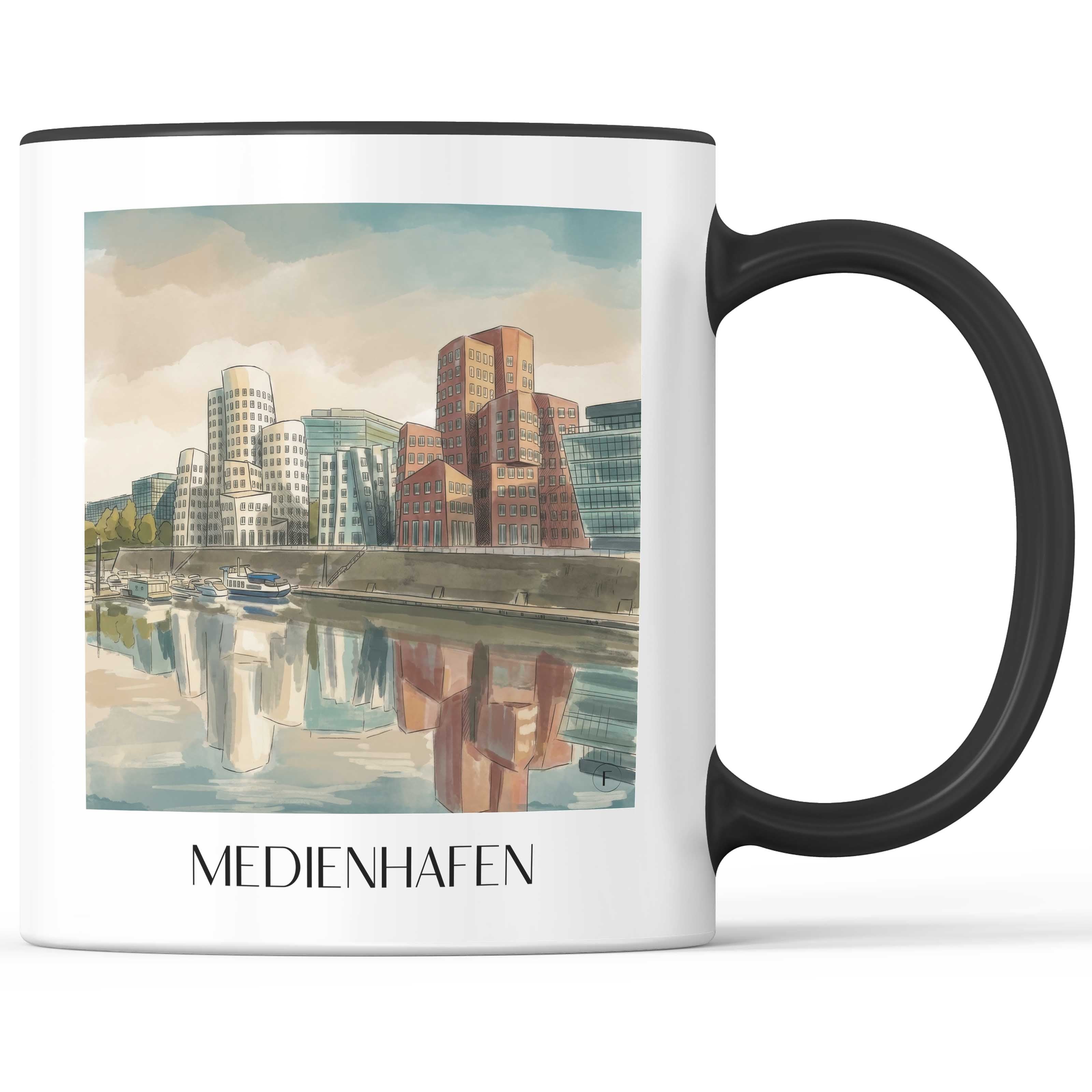 medienhafen-düsseldorf-deutschland-kaffeebecher-aquarell
