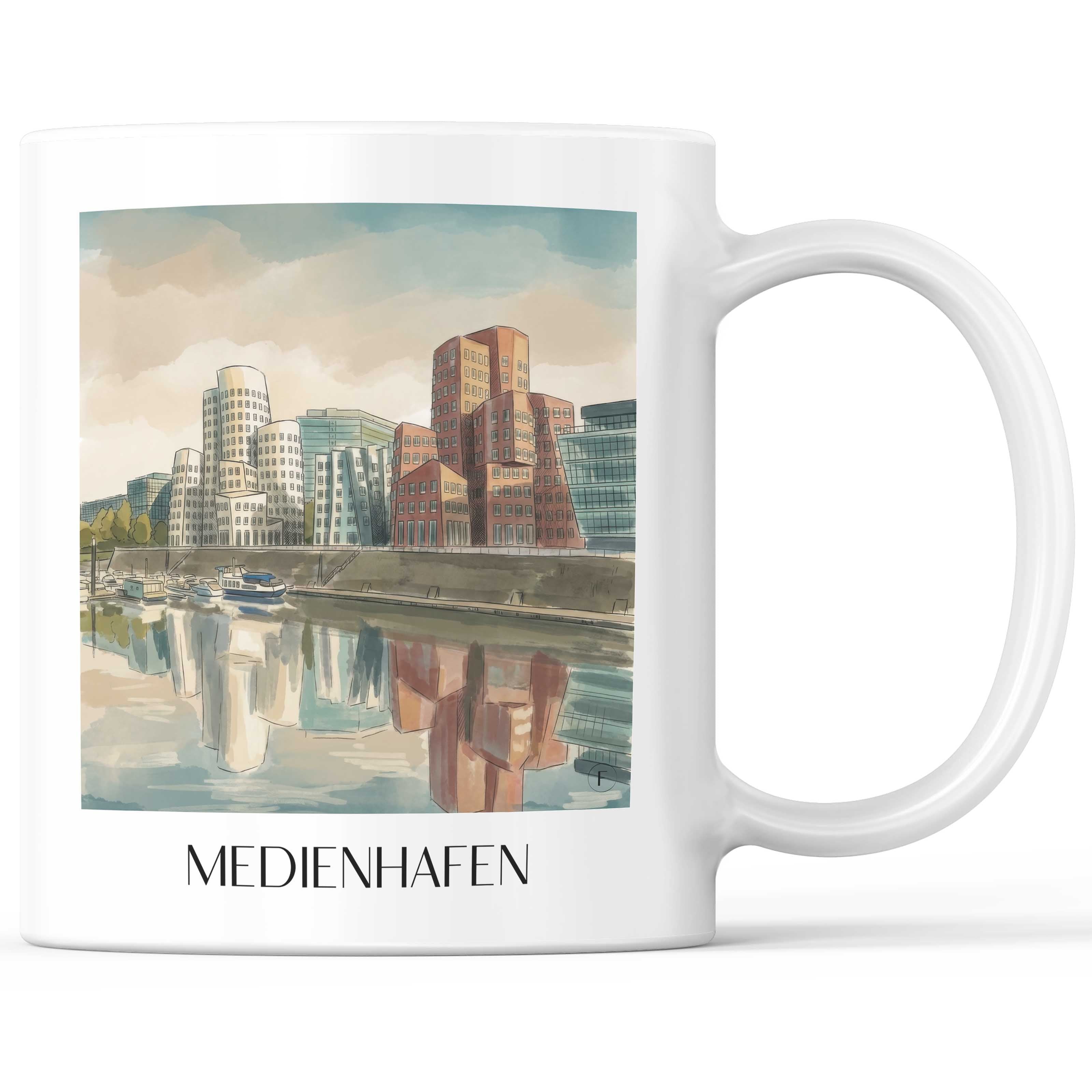 Medienhafen Kaffeebecher - Düsseldorf - Deutschland Becher - Kaffeetasse im Aquarell Stil - favplace