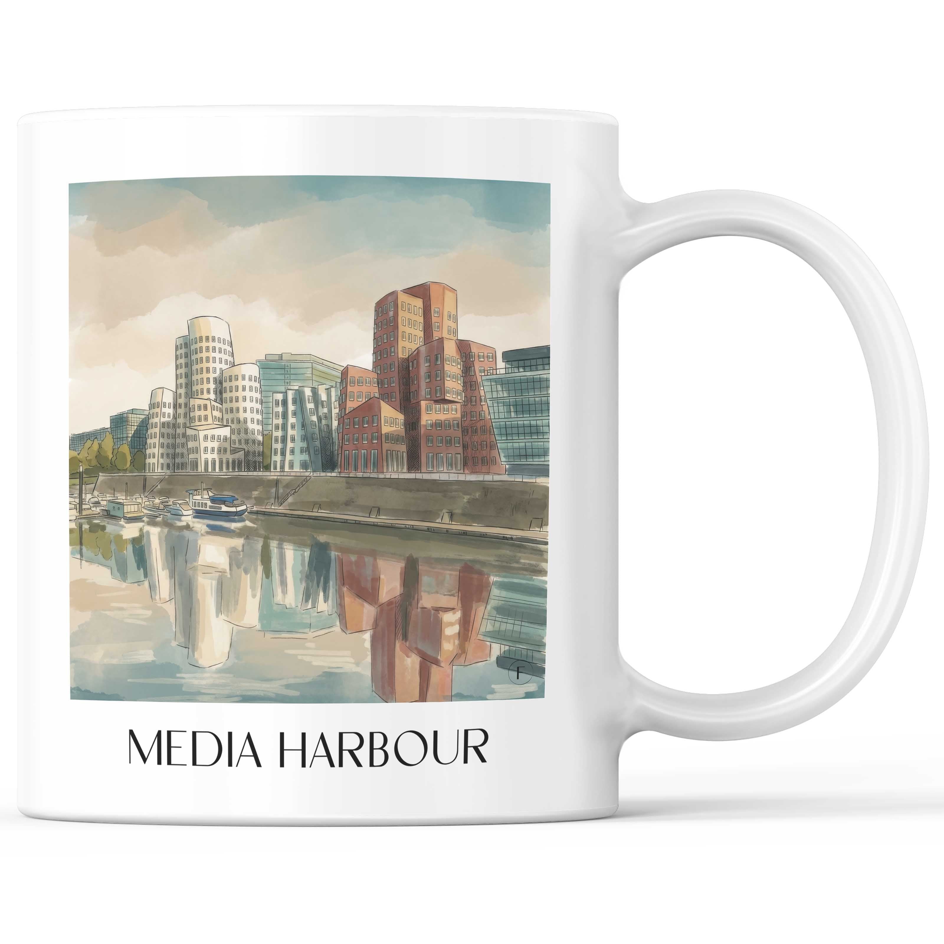 Medienhafen Kaffeebecher - Düsseldorf - Deutschland Becher - Kaffeetasse im Aquarell Stil - favplace