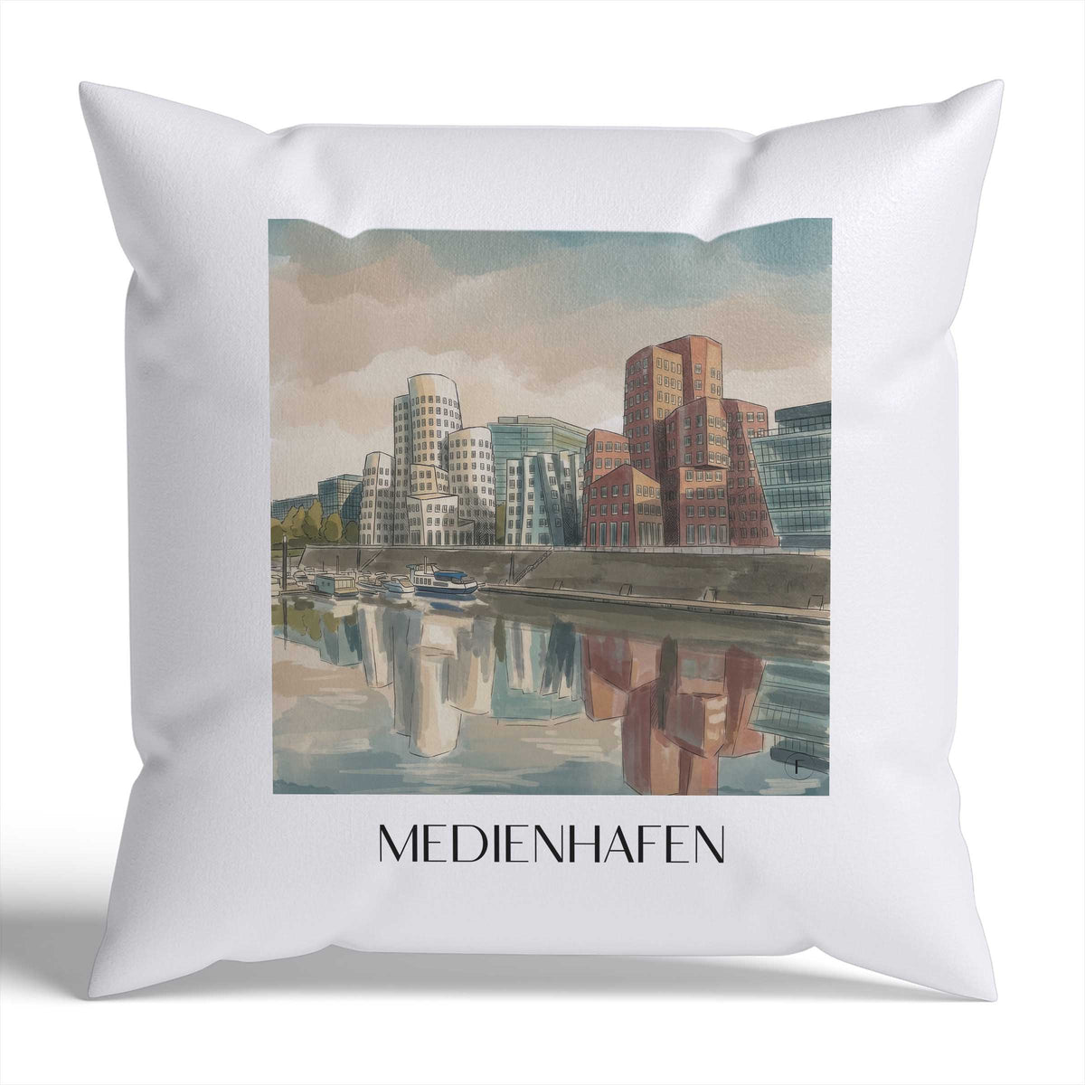medienhafen-düsseldorf-deutschland-kissenbezug-aquarell