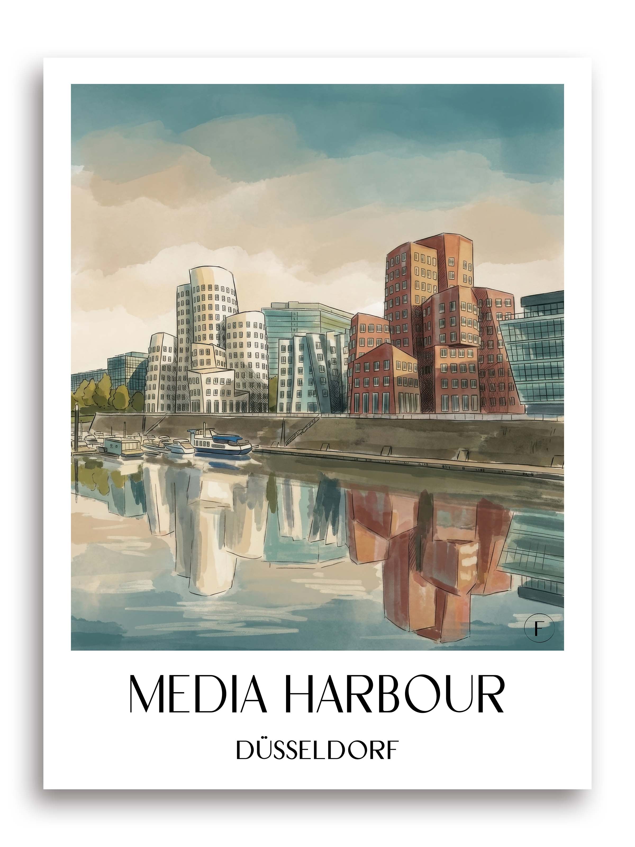 Medienhafen Poster - Düsseldorf - Deutschland Kunstdruck - Aquarell von A4 bis A1 - favplace