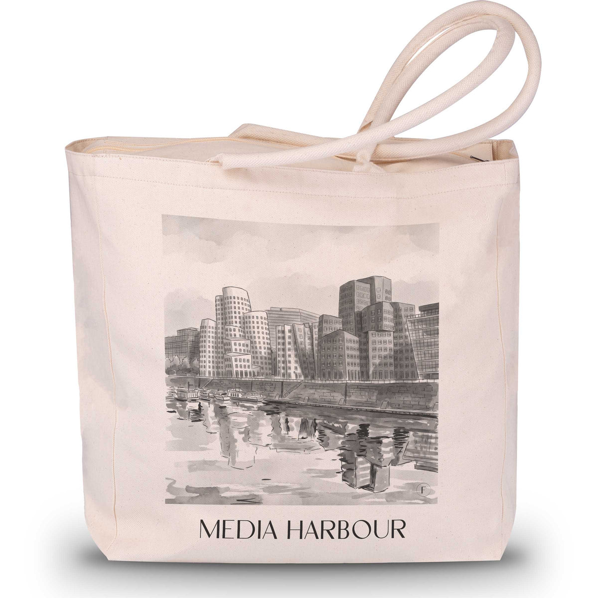 Medienhafen Shopping Tasche - Düsseldorf - Deutschland Tote Bag - Einkaufstasche im Aquarell Schwarz-Weiß Stil - favplace