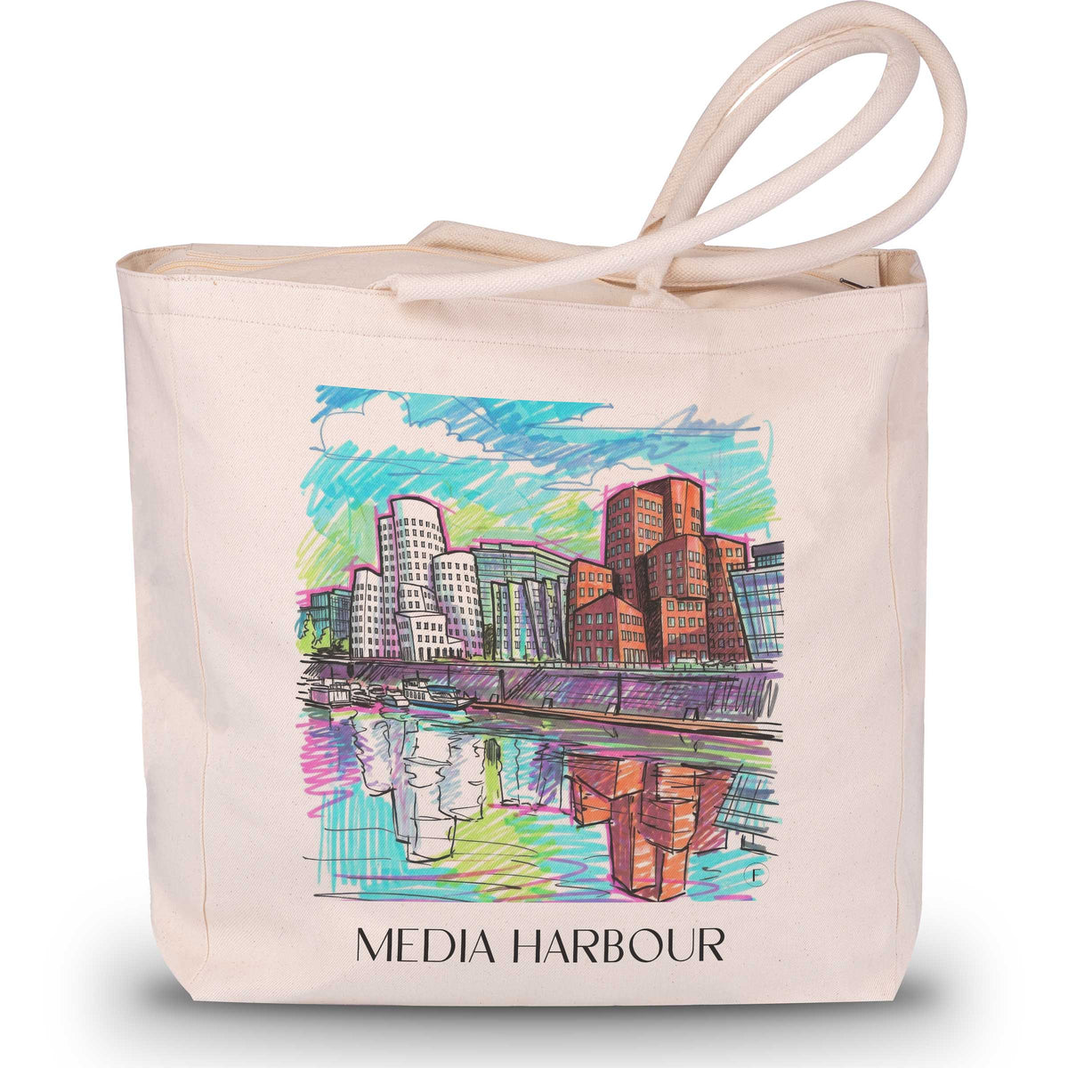 Medienhafen Shopping Tasche - Düsseldorf - Deutschland Tote Bag - Einkaufstasche im Tag Graffiti Stil - favplace