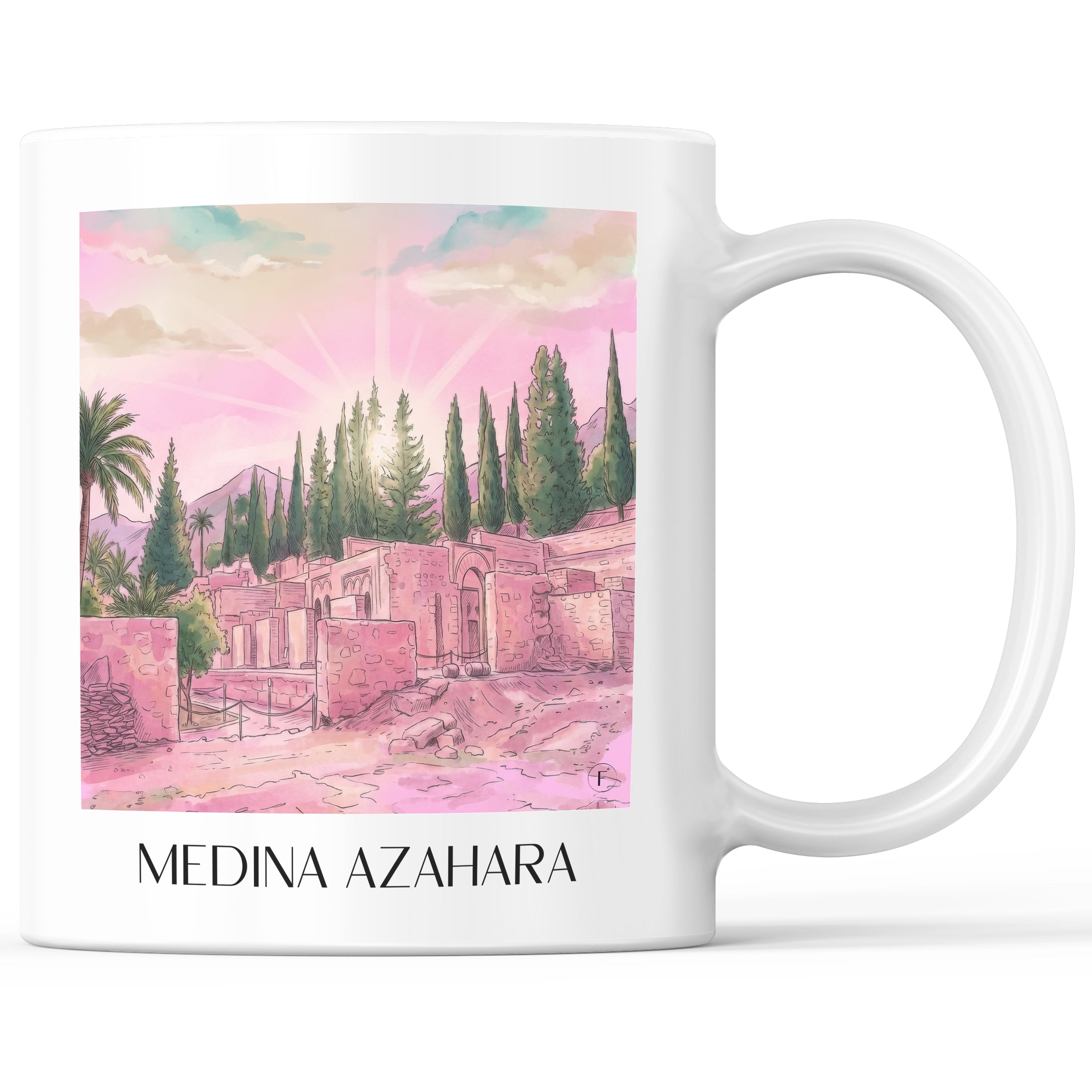 Medina Azahara Kaffeebecher - Córdoba - Spanien Becher - Kaffeetasse im Aquarell Pink Stil - favplace