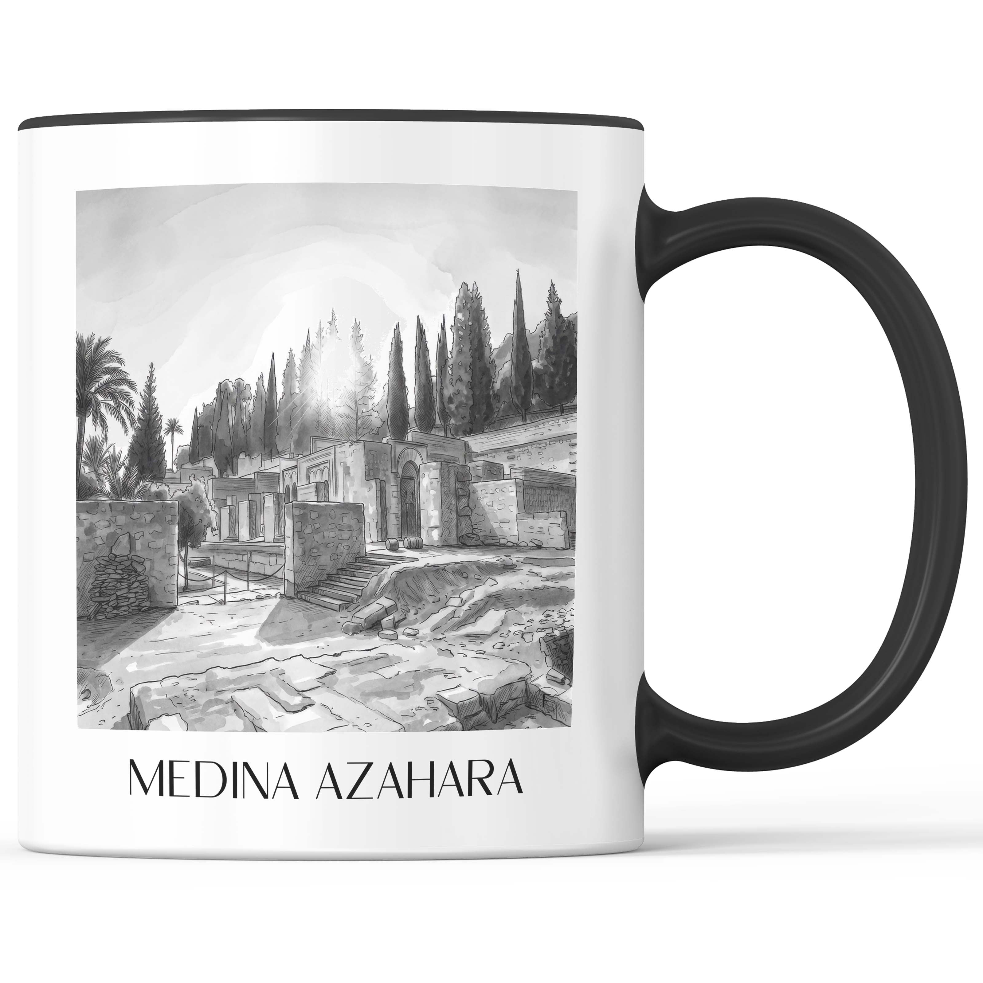 medina-azahara-córdoba-spanien-kaffeebecher-aquarell-schwarz-weiss
