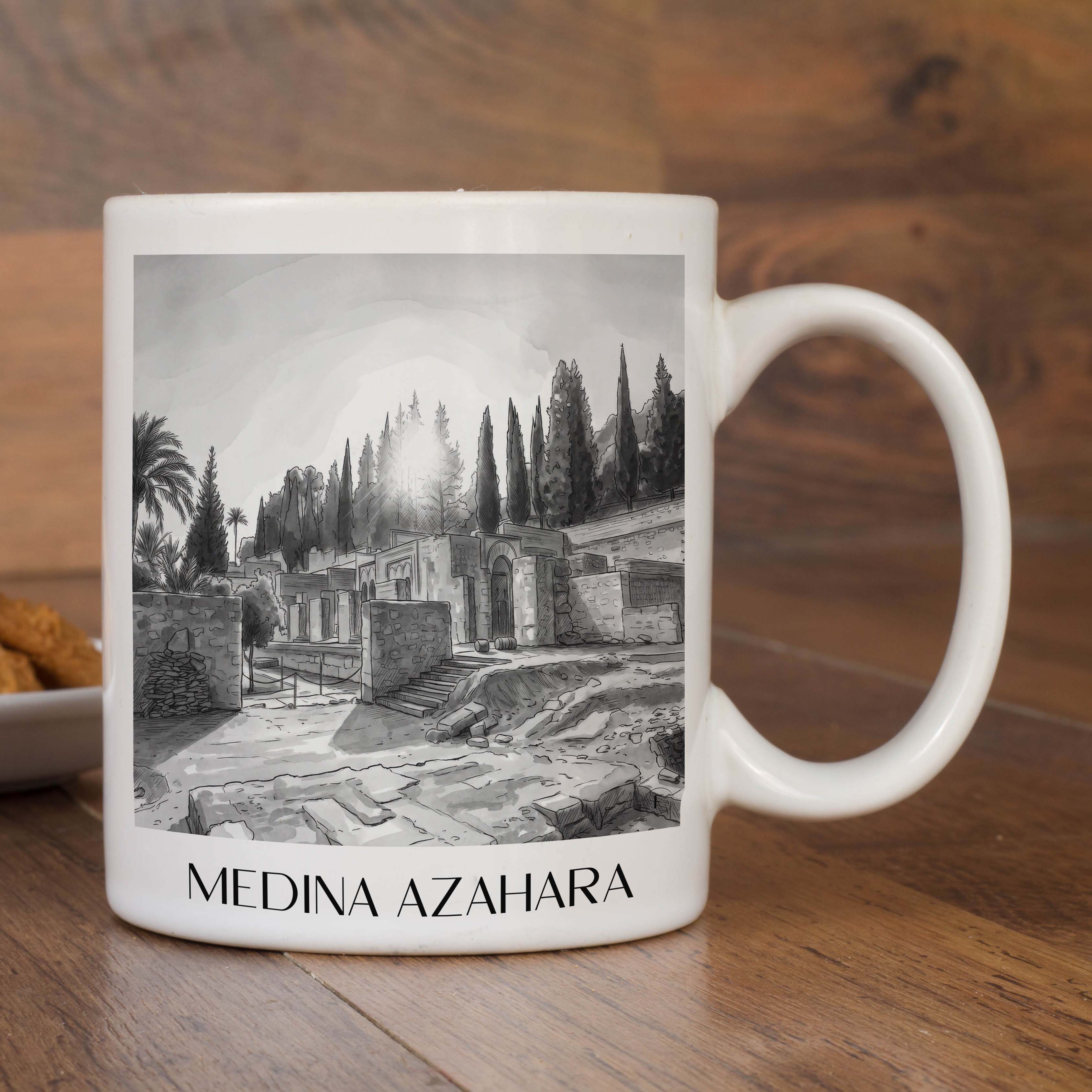 medina-azahara-córdoba-spanien-kaffeebecher-aquarell-schwarz-weiss