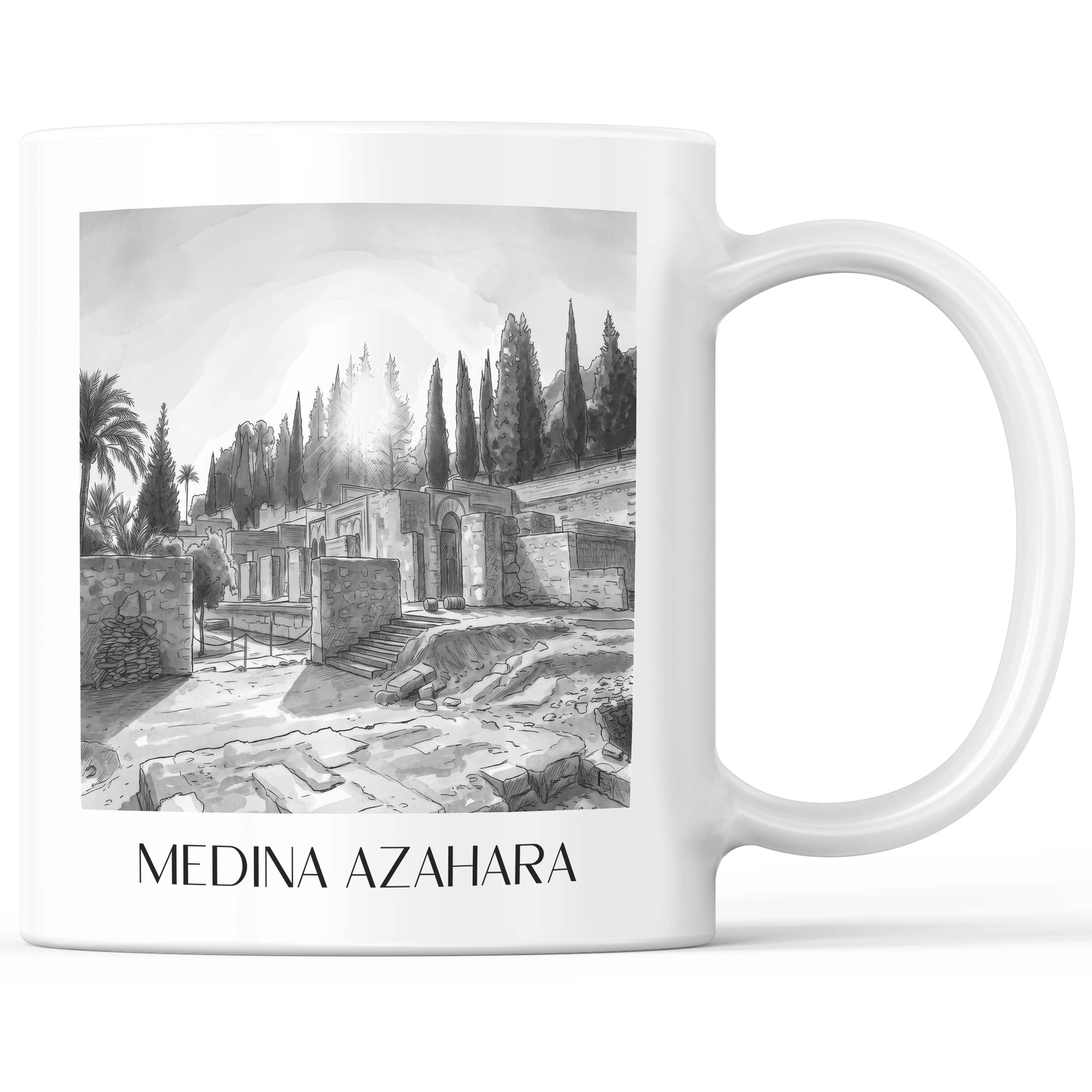 Medina Azahara Kaffeebecher - Córdoba - Spanien Becher - Kaffeetasse im Aquarell Schwarz-Weiß Stil - favplace