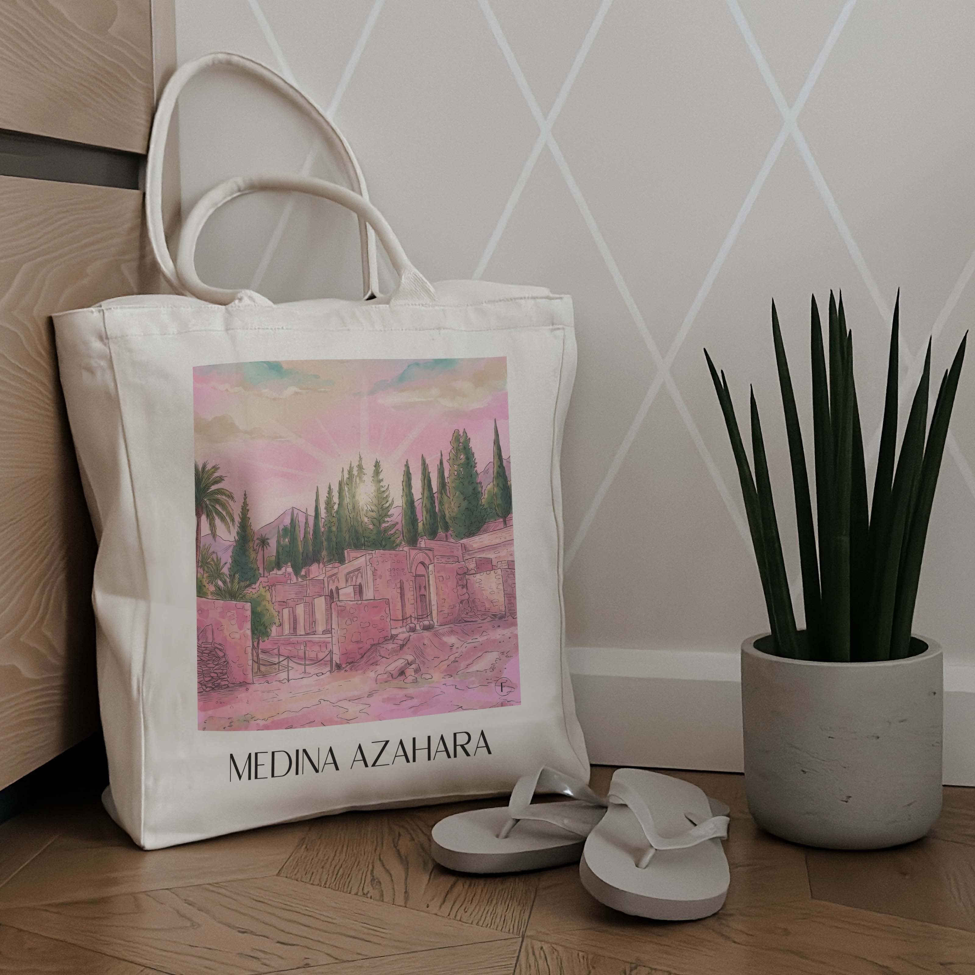 medina-azahara-córdoba-spanien-einkaufstasche-aquarell-pink-rosa