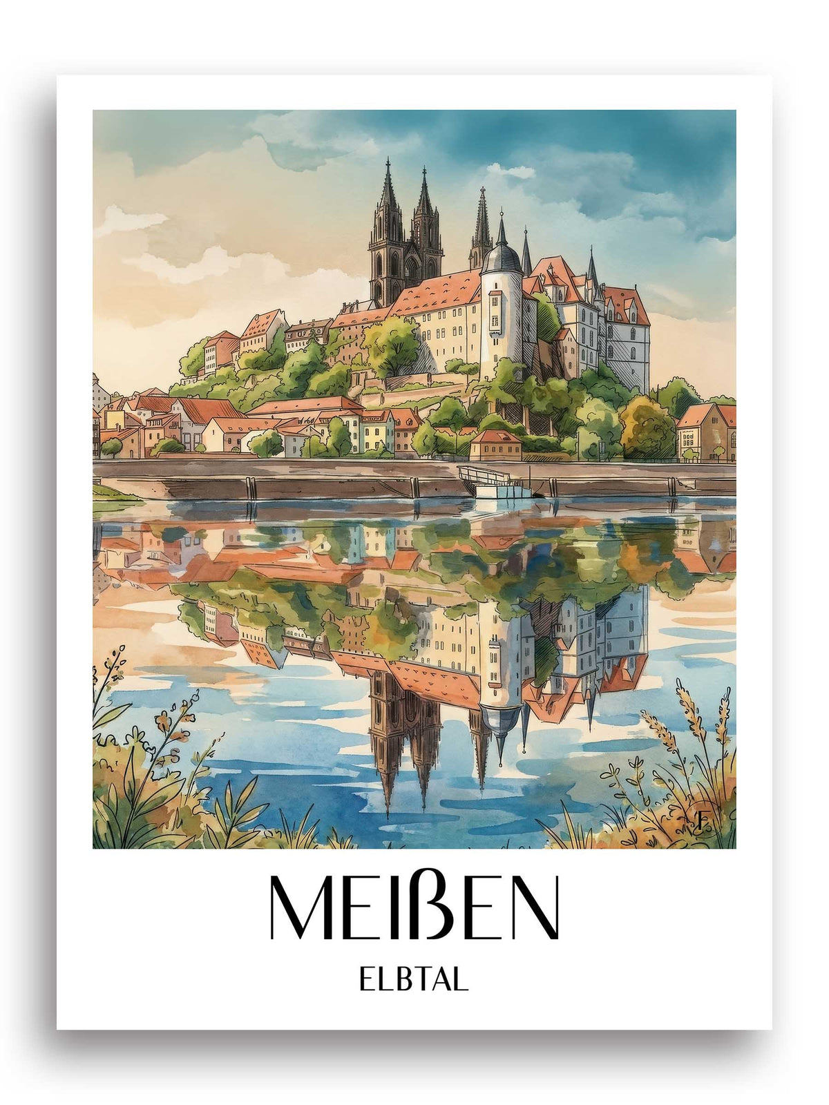 meißen-elbtal-deutschland-poster-aquarell