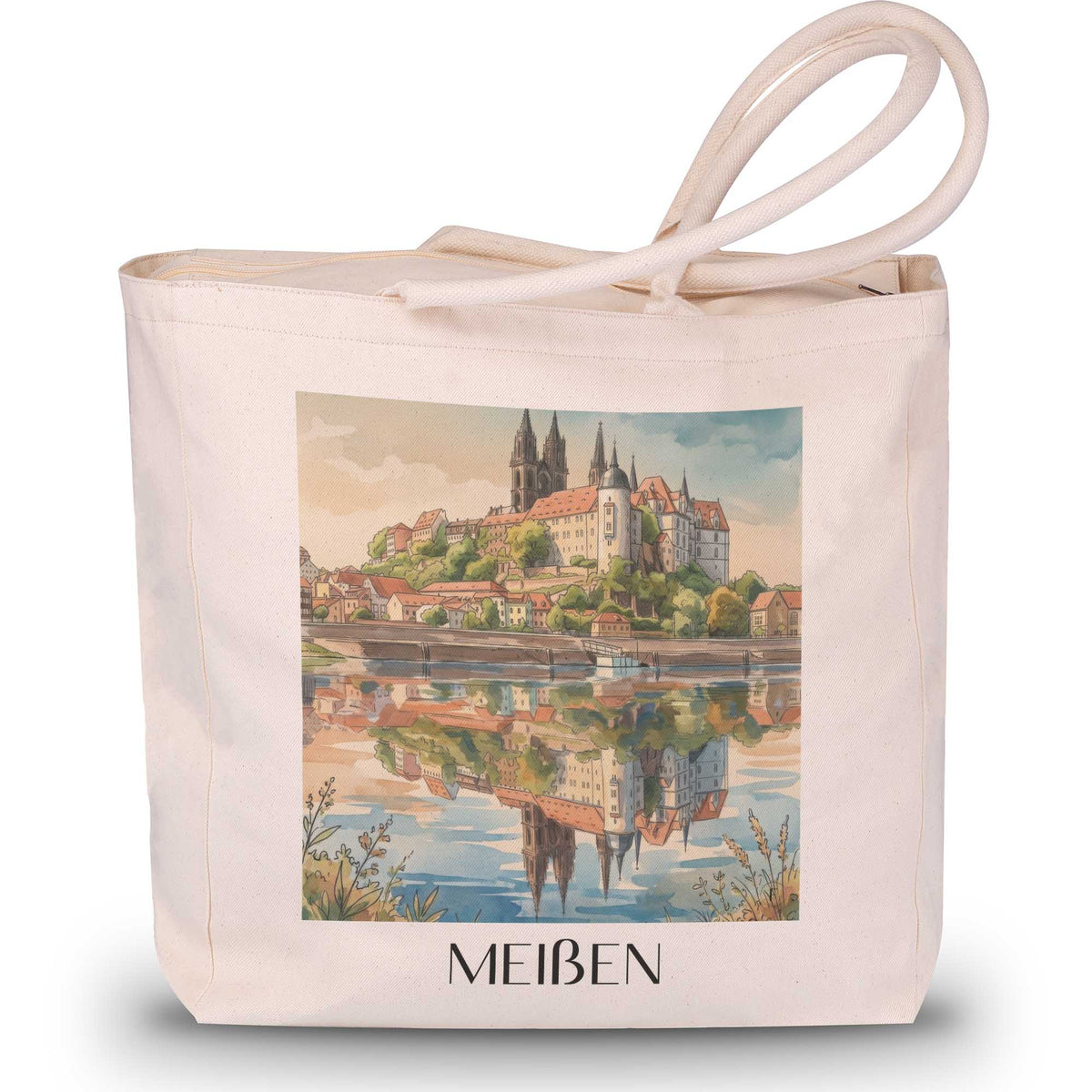 Meißen Shopping Tasche - Elbtal - Deutschland Tote Bag - Einkaufstasche im Aquarell Stil - favplace