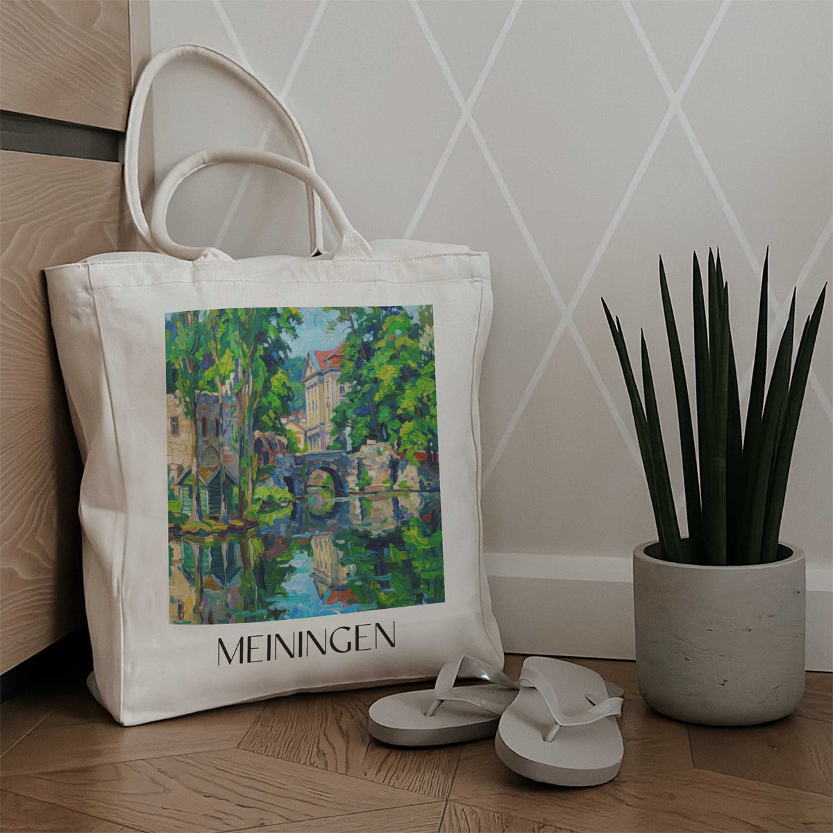 meiningen-werratal-deutschland-einkaufstasche-oil-painting-oelgemaelde