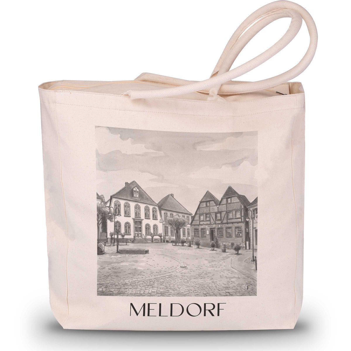 Meldorf Shopping Tasche - Schleswig-Holstein - Deutschland Tote Bag - Einkaufstasche im Aquarell Schwarz-Weiß Stil - favplace