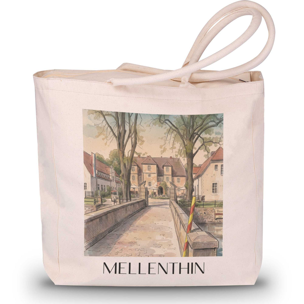 Mellenthin Shopping Tasche - Usedom - Deutschland Tote Bag - Einkaufstasche im Aquarell Stil - favplace