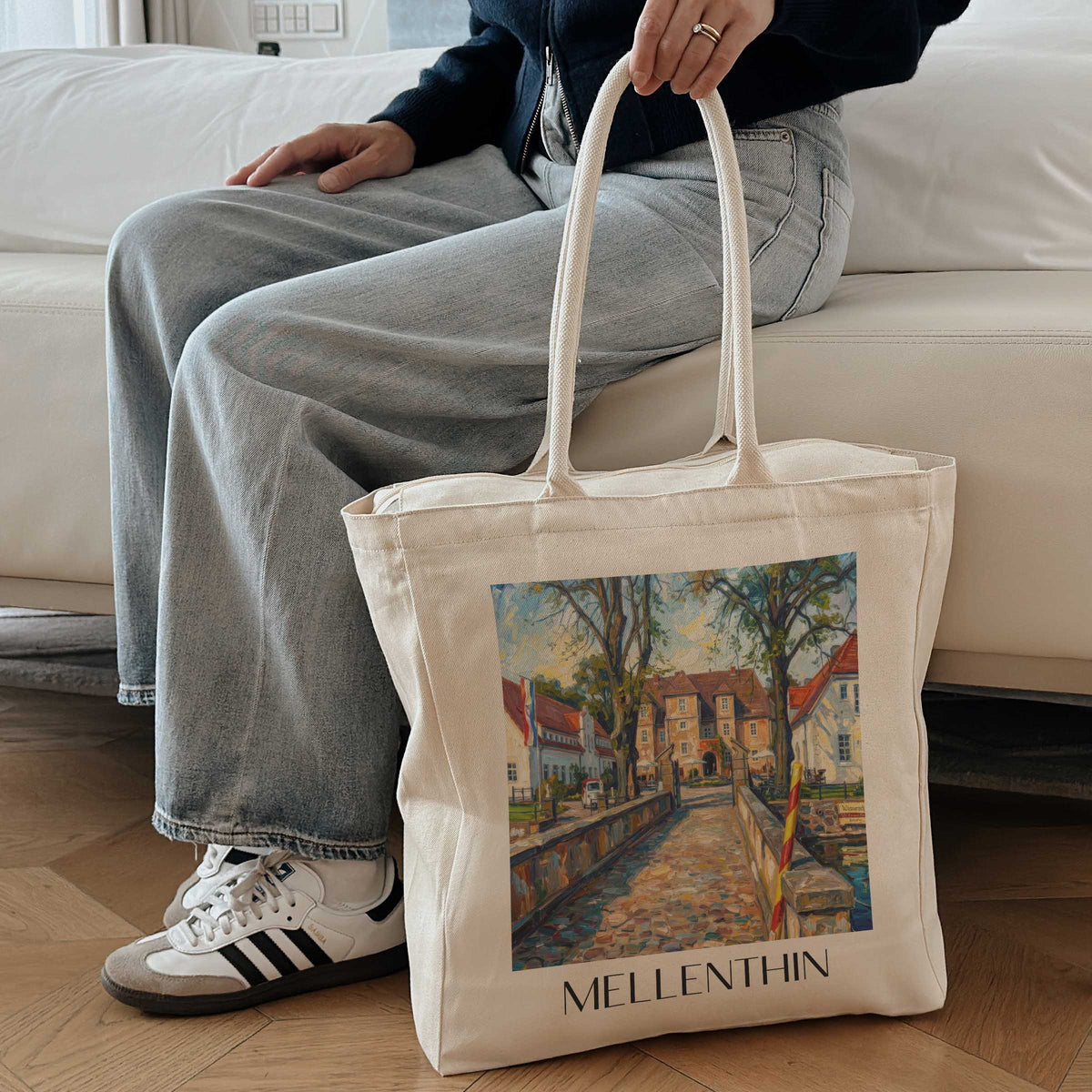 mellenthin-usedom-deutschland-einkaufstasche-oil-painting-oelgemaelde