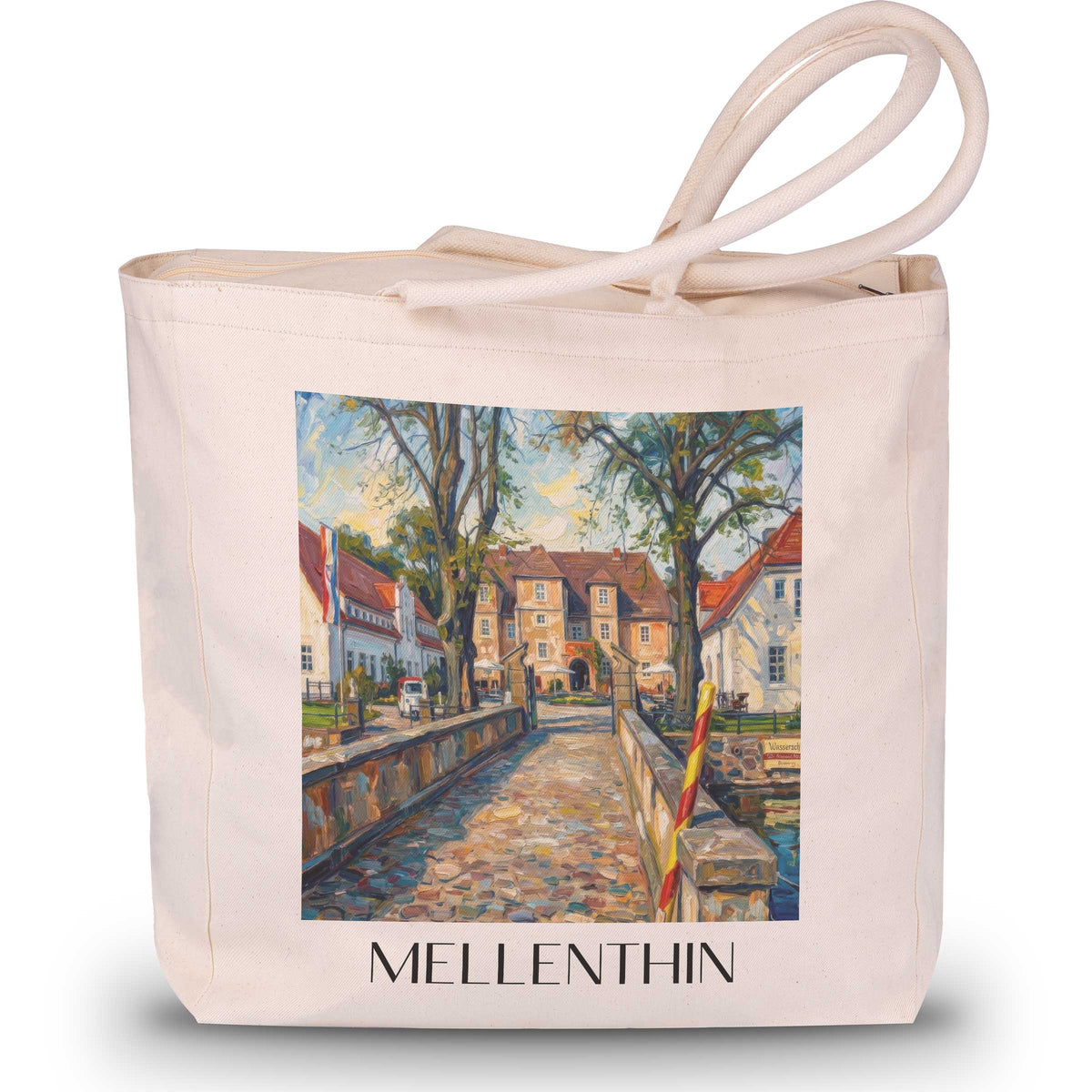 Mellenthin Shopping Tasche - Usedom - Deutschland Tote Bag - Einkaufstasche im Ölgemälde Stil - favplace