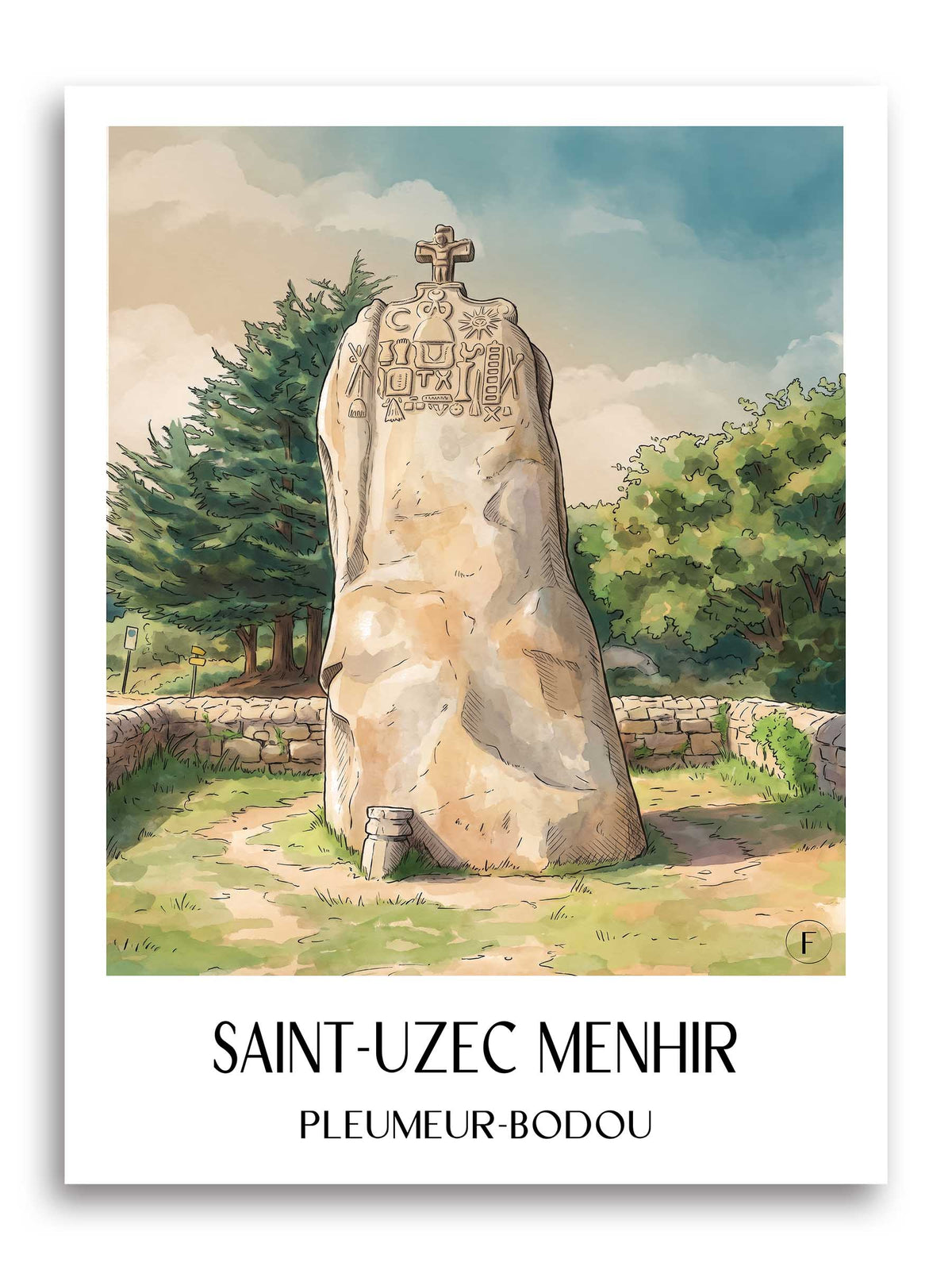 Menhir de Saint-Uzec Poster - Pleumeur-Bodou - Frankreich Kunstdruck - Aquarell von A4 bis A1
