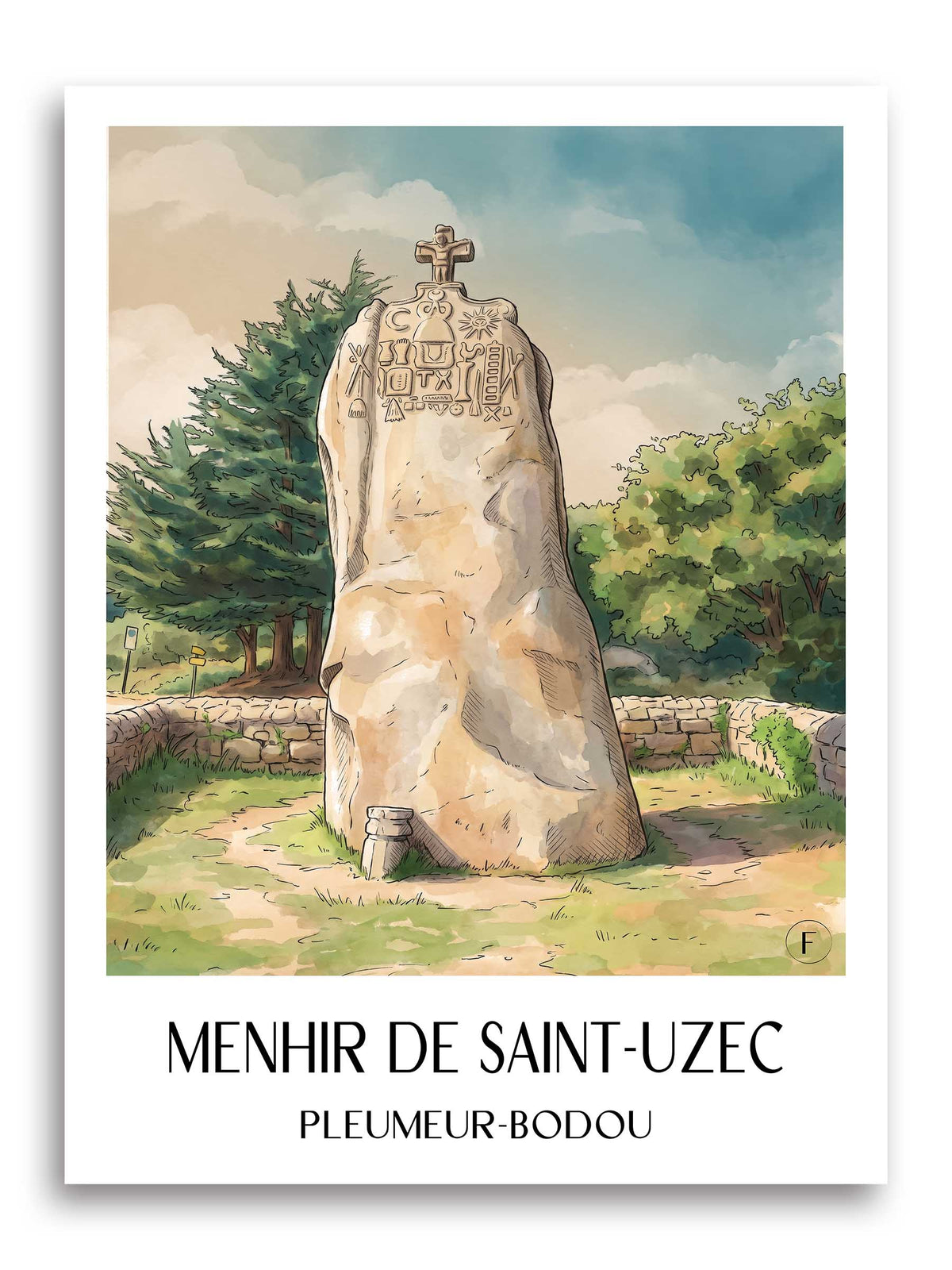 menhir-de-saint-uzec-pleumeur-bodou-frankreich-poster-aquarell