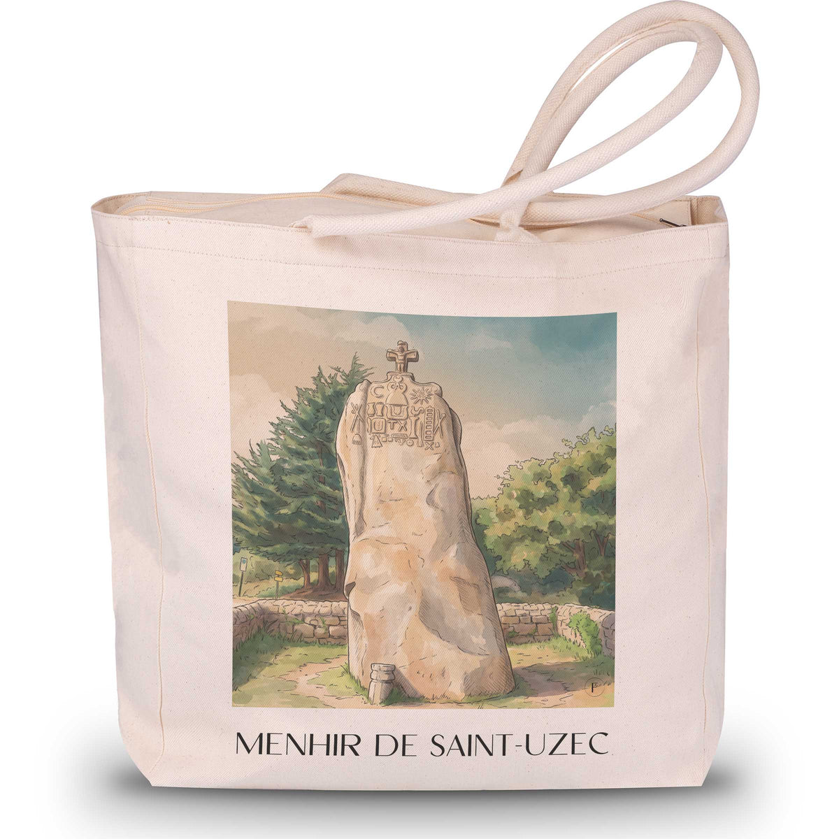 menhir-de-saint-uzec-pleumeur-bodou-frankreich-einkaufstasche-aquarell