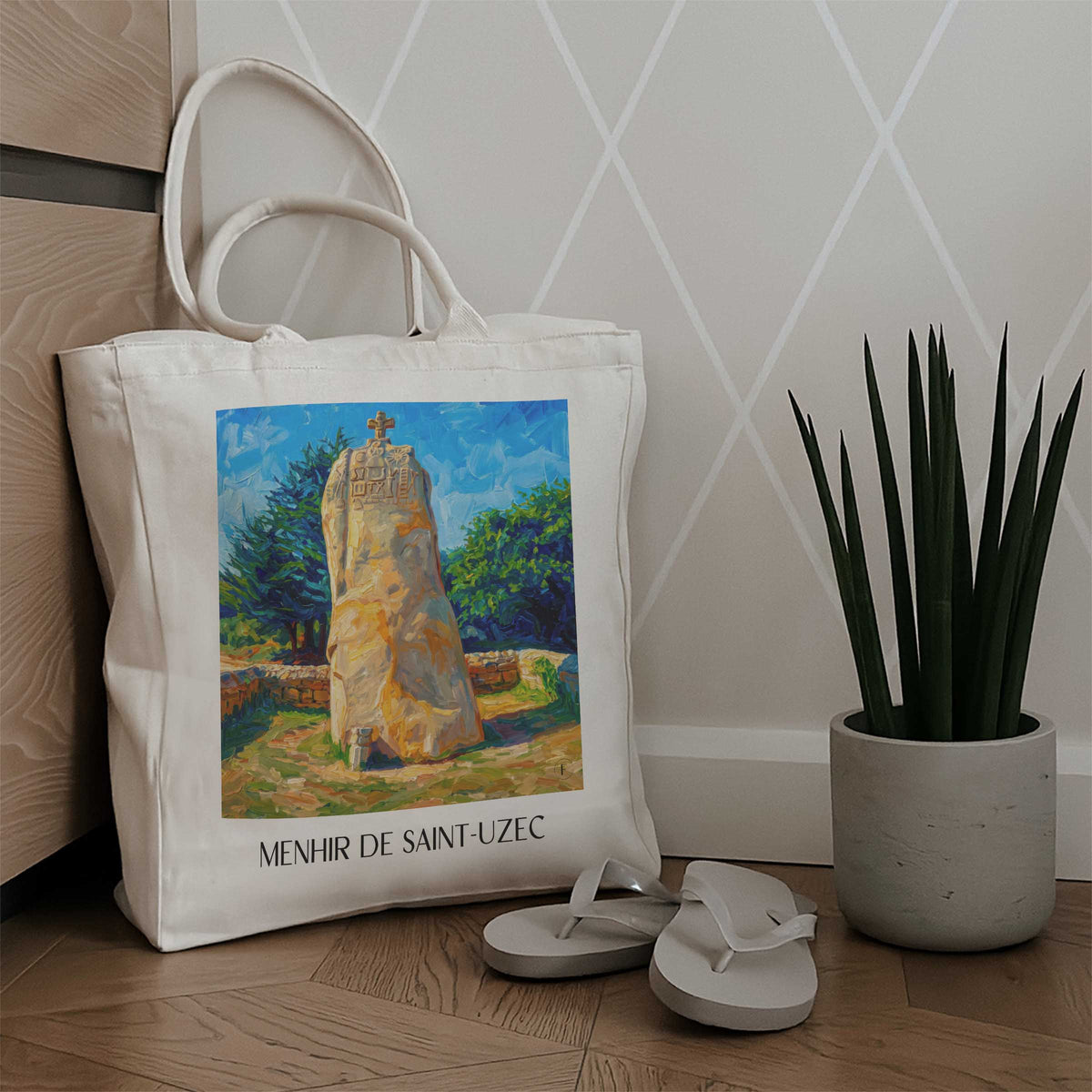 menhir-de-saint-uzec-pleumeur-bodou-frankreich-einkaufstasche-oil-painting-oelgemaelde