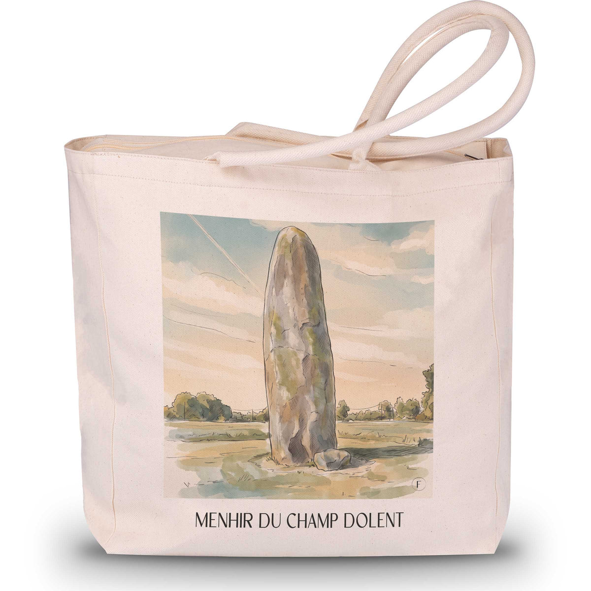 Menhir du Champ Dolent Shopping Tasche - Dol-de-Bretagne - Frankreich Tote Bag - Einkaufstasche im Aquarell Stil - favplace
