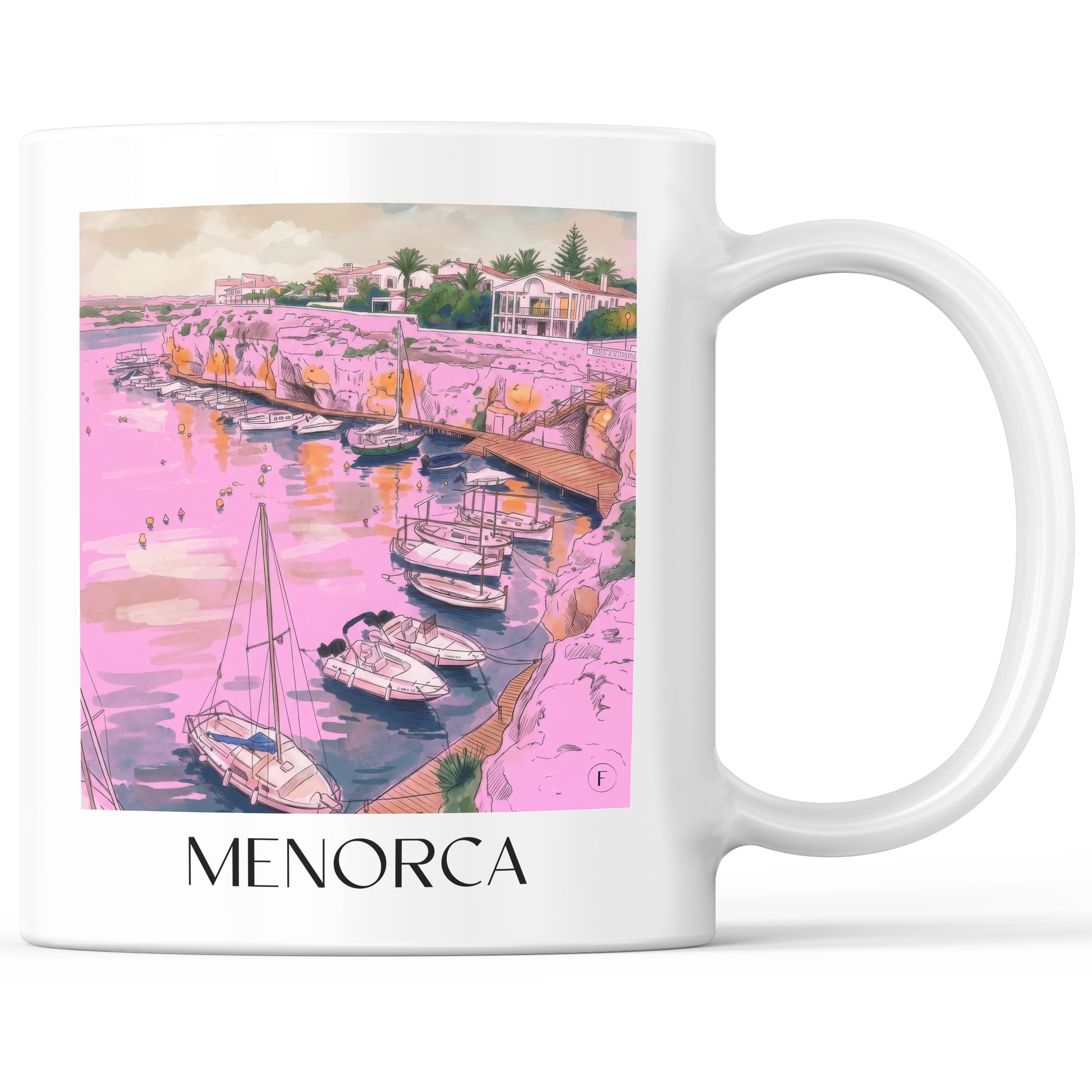 Menorca Kaffeebecher - Spanien - Spanien Becher - Kaffeetasse im Aquarell Pink Stil - favplace